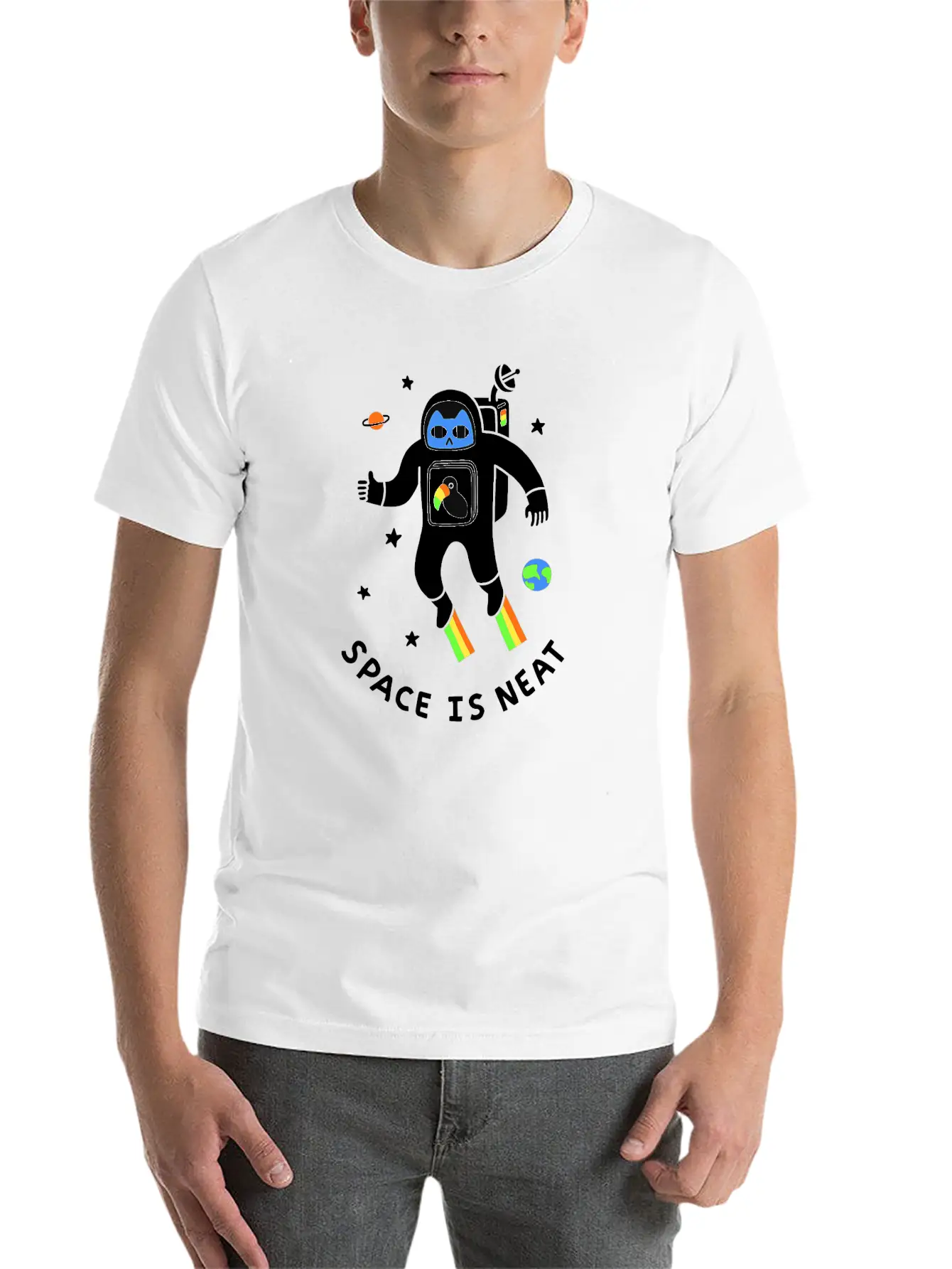 Space Is Neat Moon Space Cartoon Unisex Casual T-Shirt – Clean Design For Daily Comfort