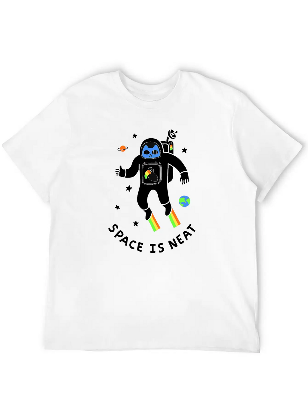 Space Is Neat Moon Space Cartoon Unisex Casual T-Shirt – Clean Design For Daily Comfort