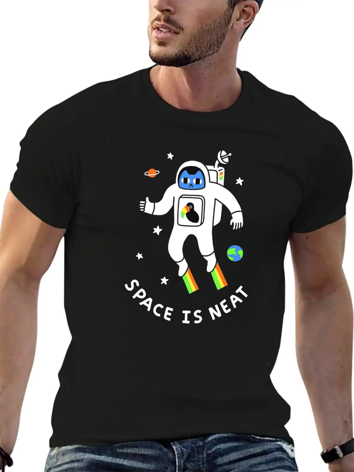 Space Is Neat Moon Space Cartoon Unisex Casual T-Shirt – Clean Design For Daily Comfort
