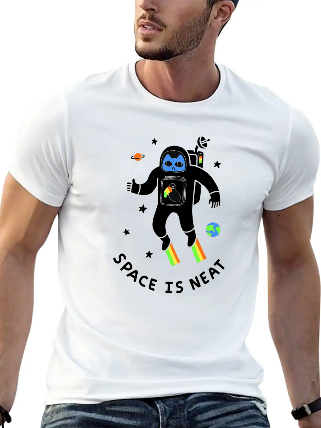 Space Is Neat Moon Space Cartoon Unisex Casual T-Shirt – Clean Design For Daily Comfort
