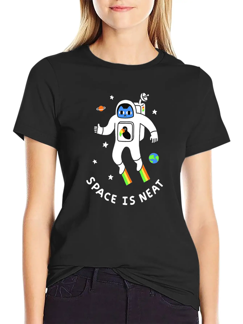 Space Is Neat Moon Space Cartoon Unisex Casual T-Shirt – Clean Design For Daily Comfort
