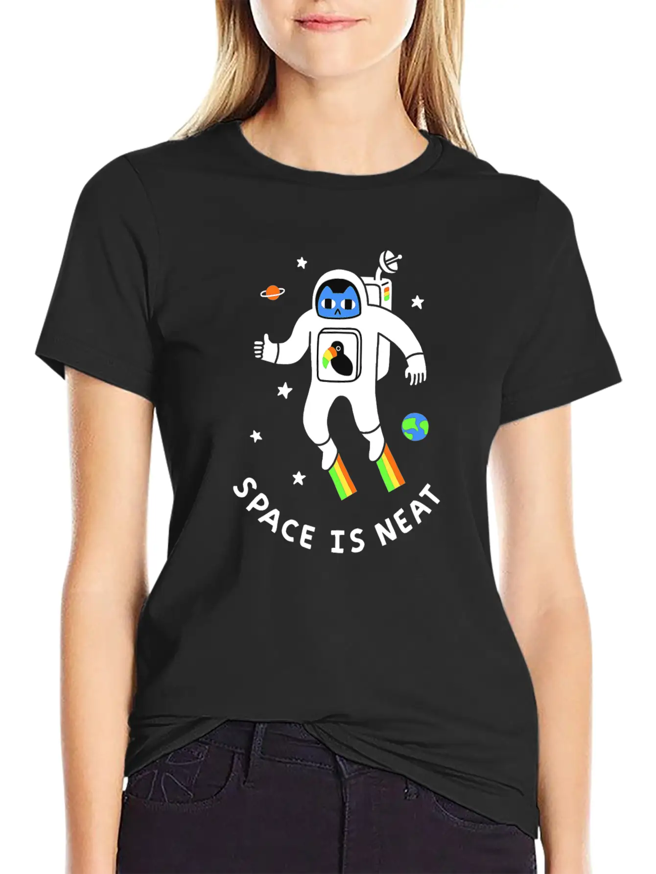 Space Is Neat Moon Space Cartoon Unisex Casual T-Shirt – Clean Design For Daily Comfort