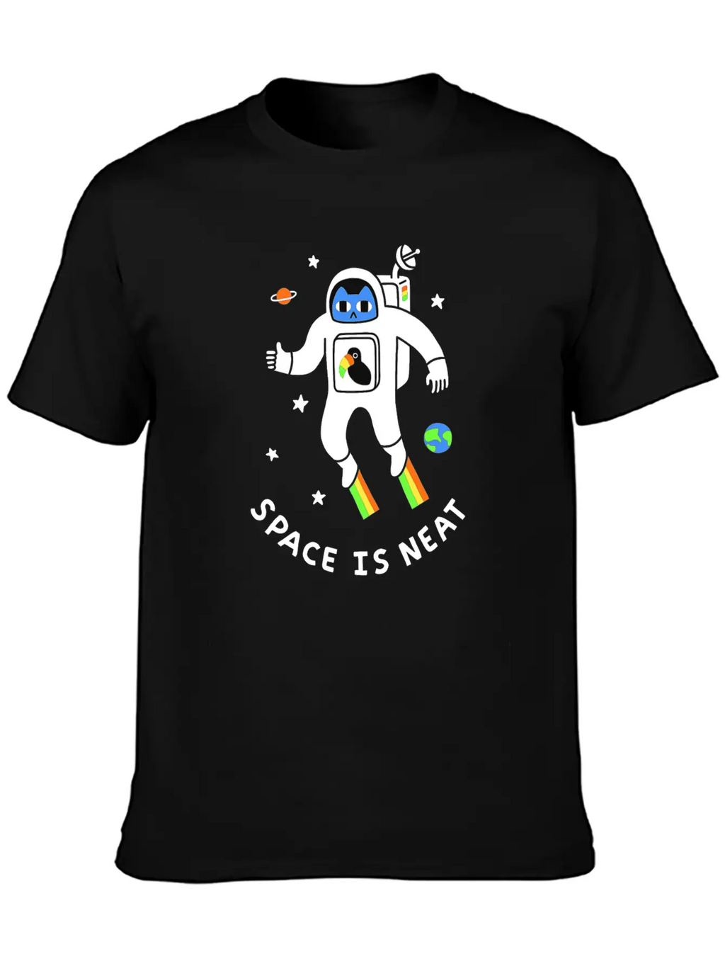 Space Is Neat Moon Space Cartoon Unisex Casual T-Shirt – Clean Design For Daily Comfort