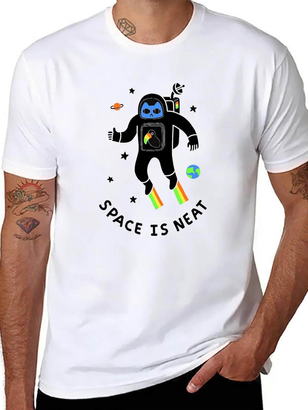 Space Is Neat Moon Space Cartoon Unisex Casual T-Shirt – Clean Design For Daily Comfort