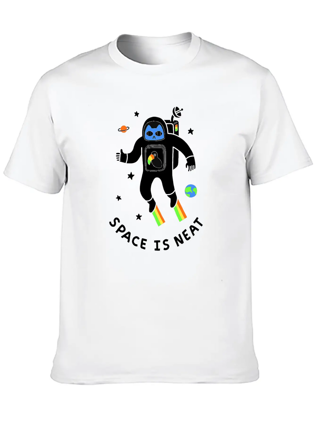 Space Is Neat Moon Space Cartoon Unisex Casual T-Shirt – Clean Design For Daily Comfort