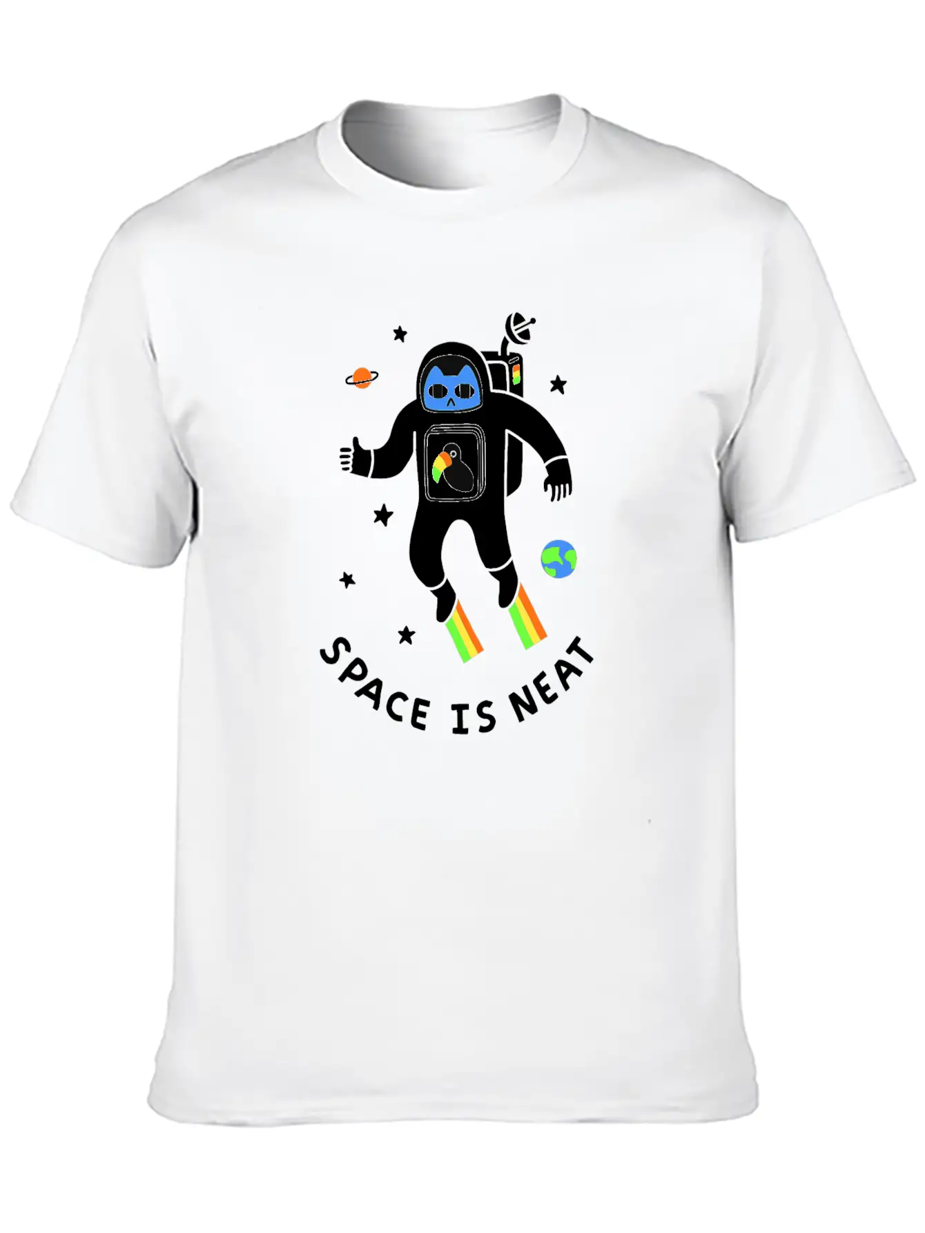 Space Is Neat Moon Space Cartoon Unisex Casual T-Shirt – Clean Design For Daily Comfort