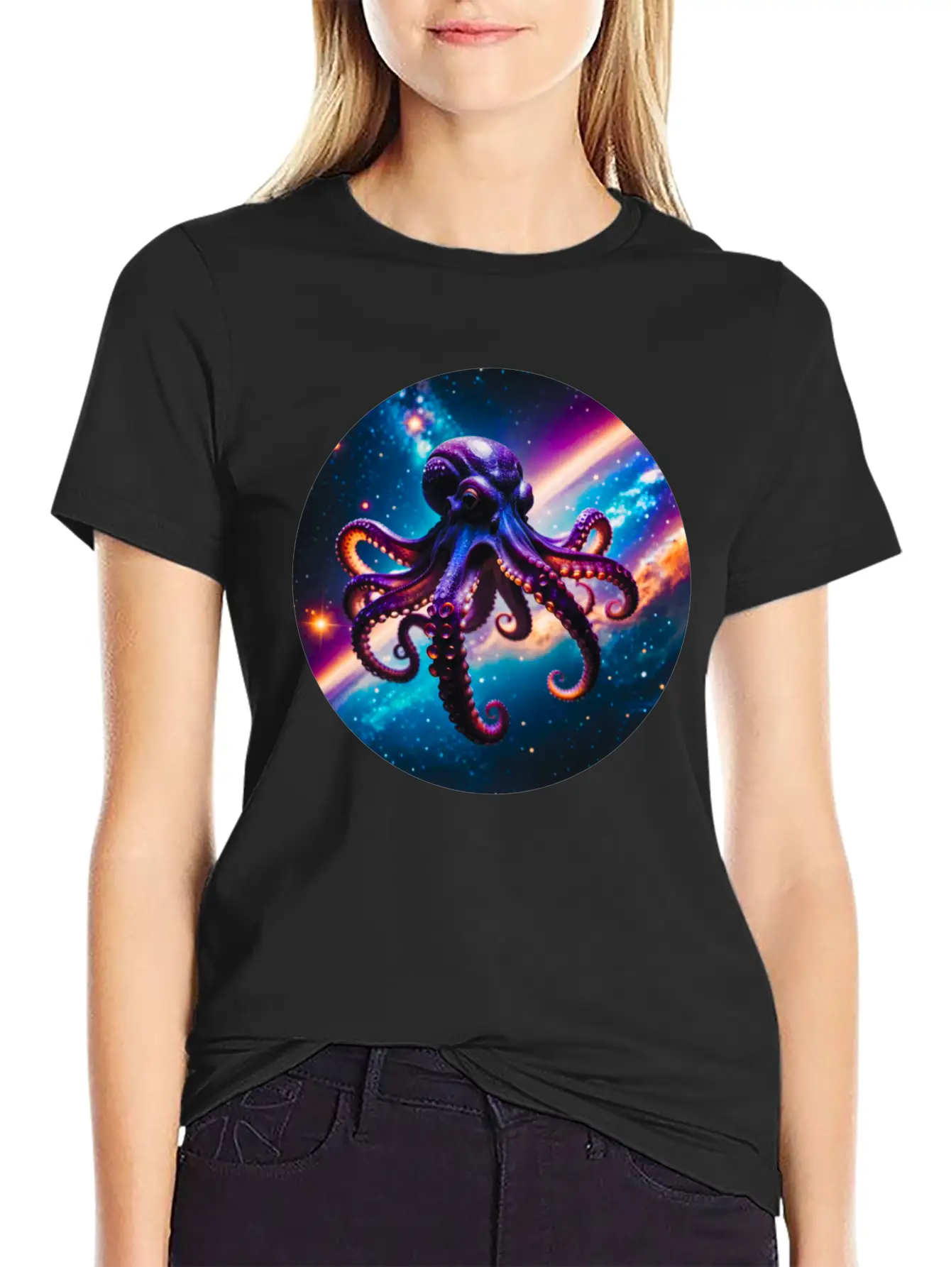 Space Octopus Essential Cotton Tee For Daily Outfits – Unisex Style