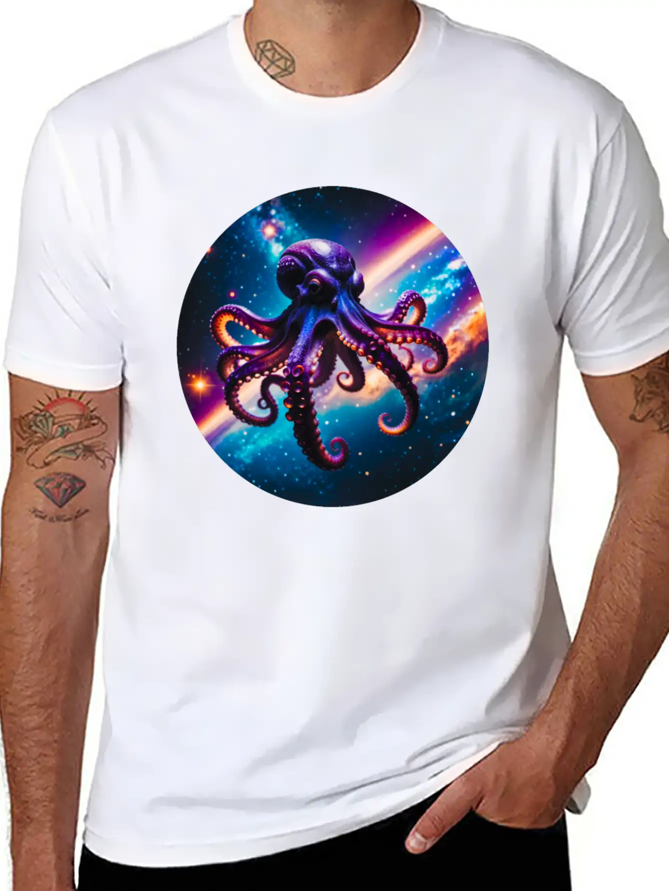 Space Octopus Essential Cotton Tee For Daily Outfits – Unisex Style