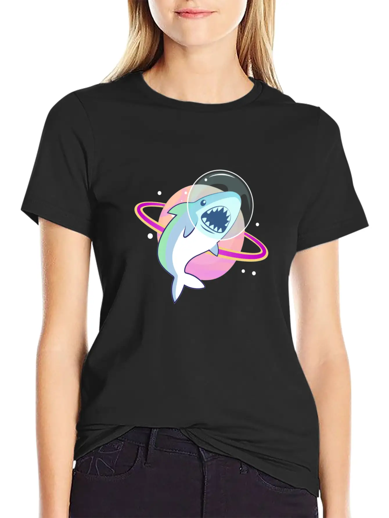 Space Shark Unisex Casual T-Shirt – Clean Design For Daily Comfort