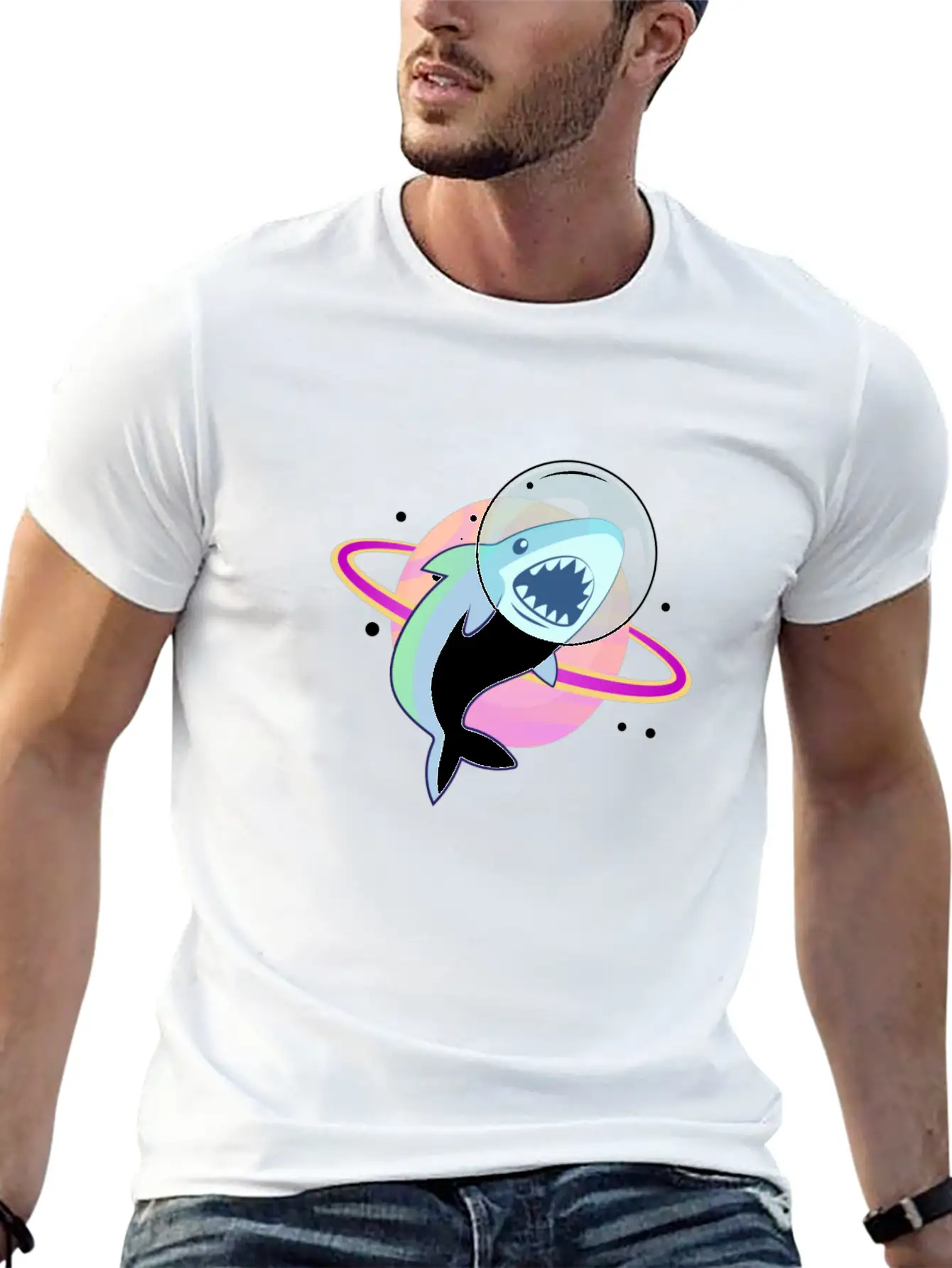 Space Shark Unisex Casual T-Shirt – Clean Design For Daily Comfort