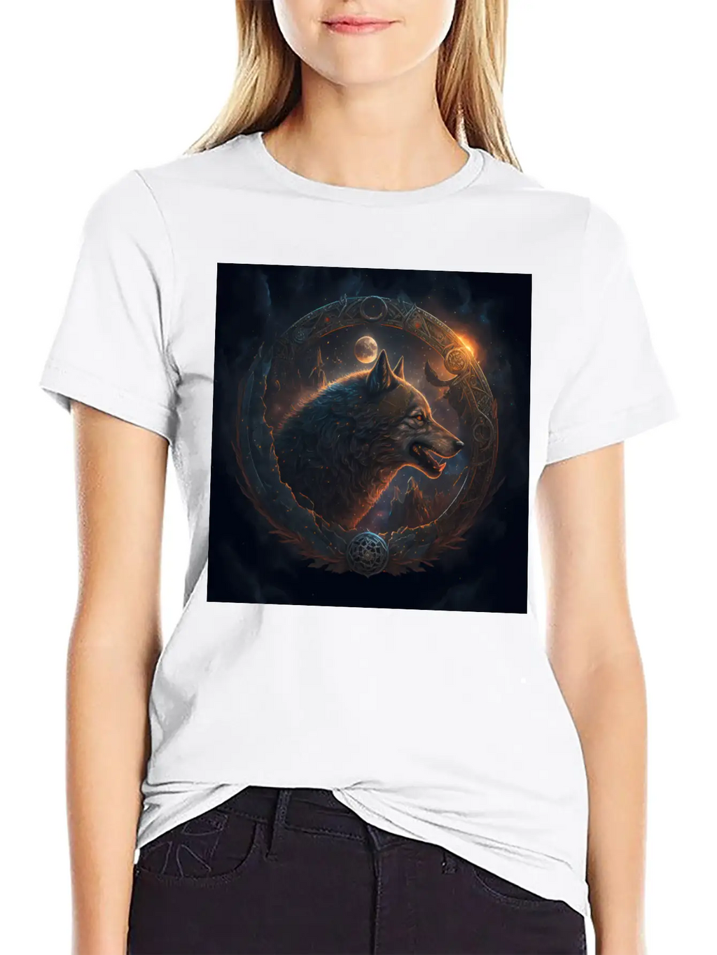 Space Wolf With Ornaments Essential Cotton Tee For Daily Outfits – Unisex Style