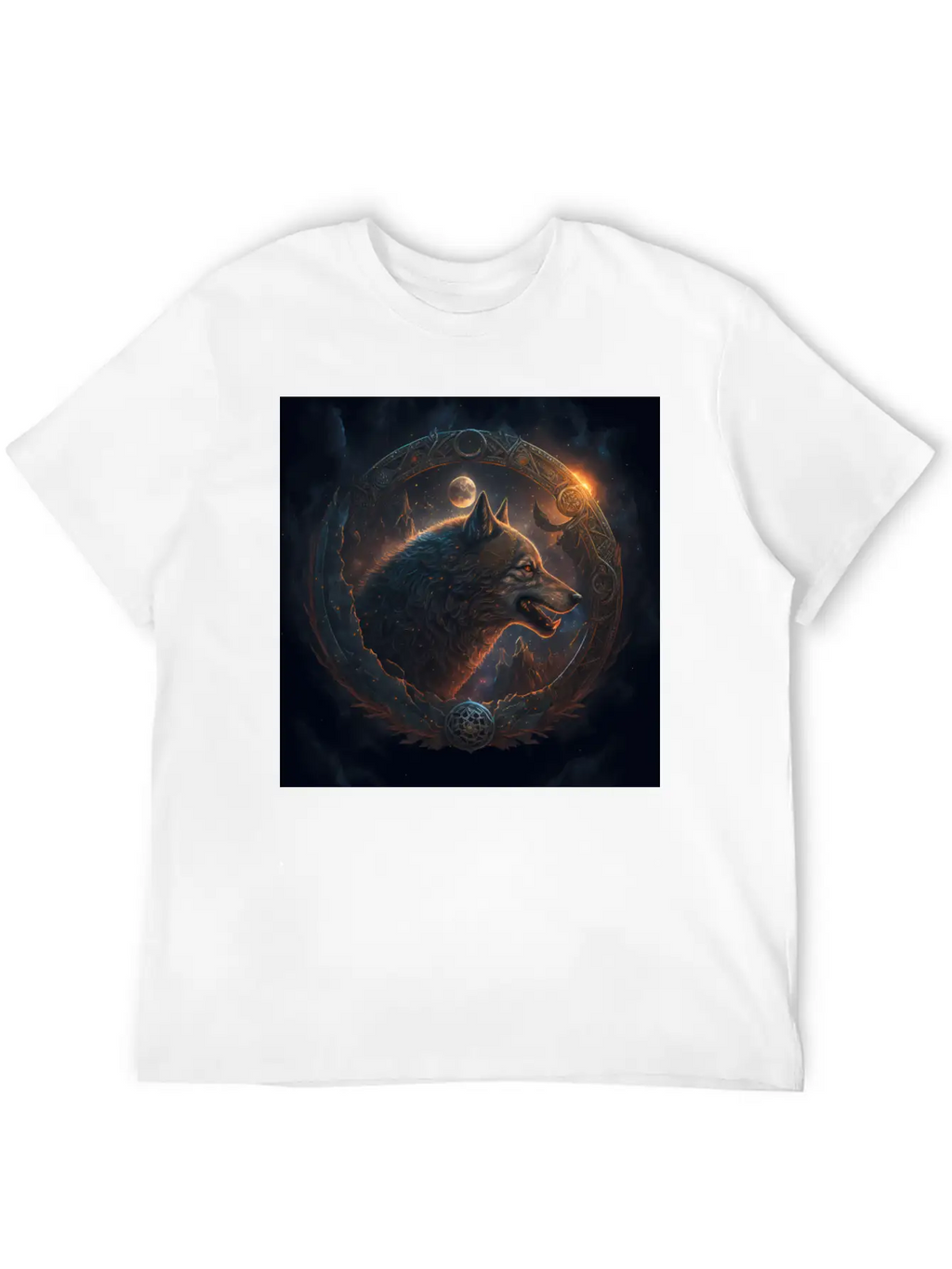 Space Wolf With Ornaments Essential Cotton Tee For Daily Outfits – Unisex Style