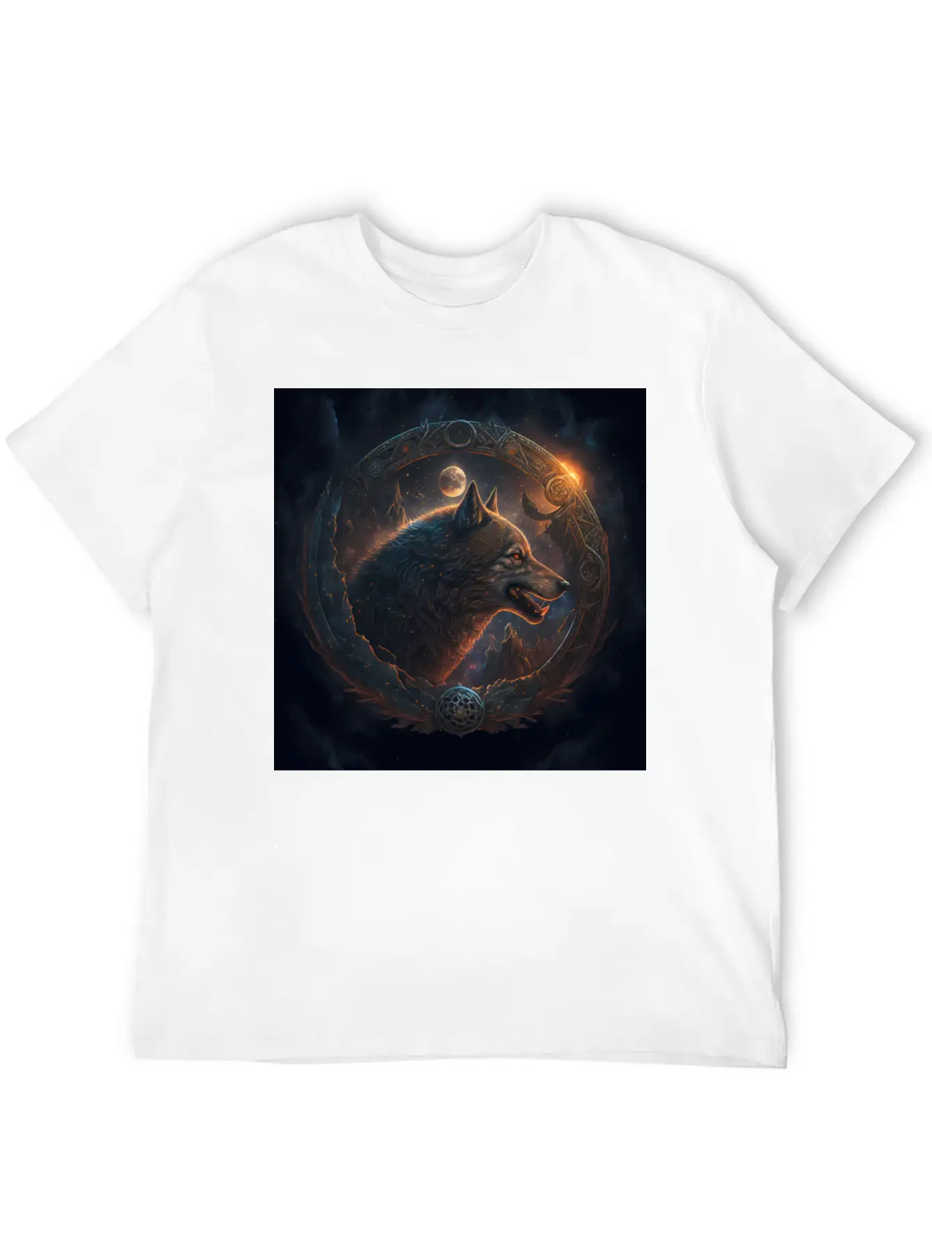 Space Wolf With Ornaments Essential Cotton Tee For Daily Outfits – Unisex Style