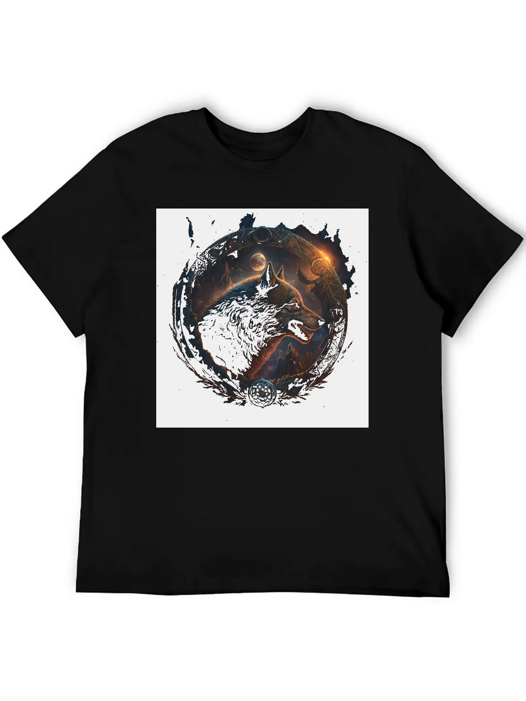 Space Wolf With Ornaments Essential Cotton Tee For Daily Outfits – Unisex Style