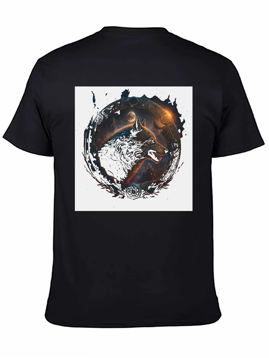Space Wolf With Ornaments Essential Cotton Tee For Daily Outfits – Unisex Style