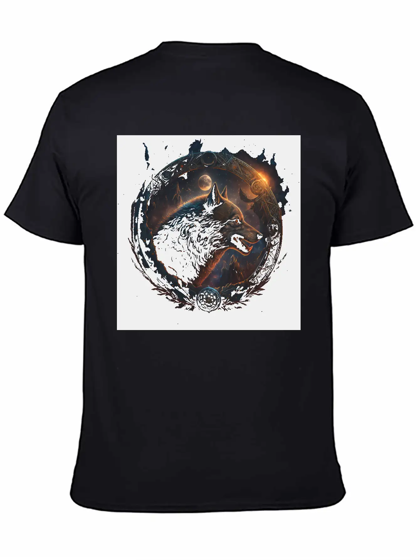 Space Wolf With Ornaments Essential Cotton Tee For Daily Outfits – Unisex Style