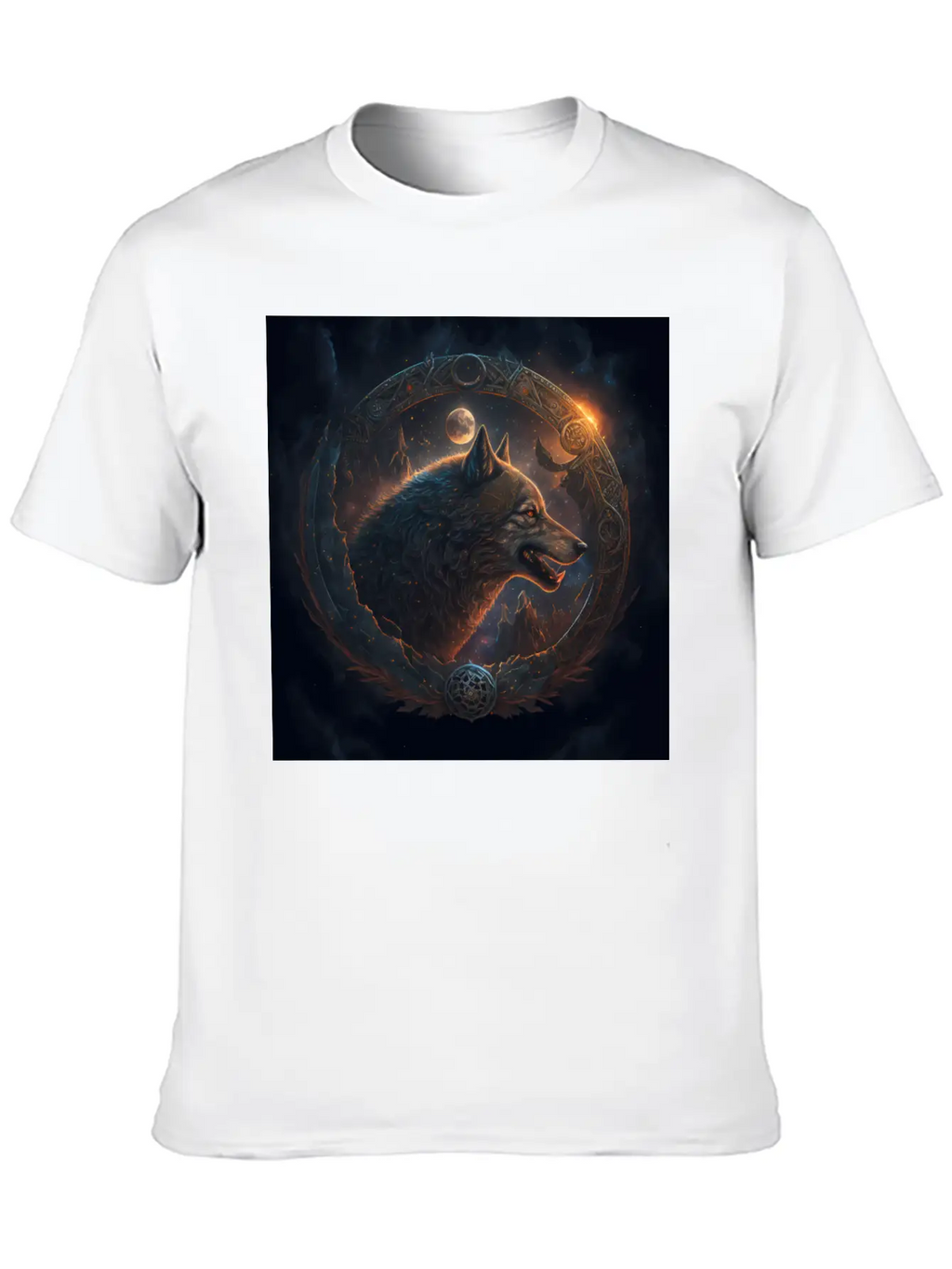 Space Wolf With Ornaments Essential Cotton Tee For Daily Outfits – Unisex Style