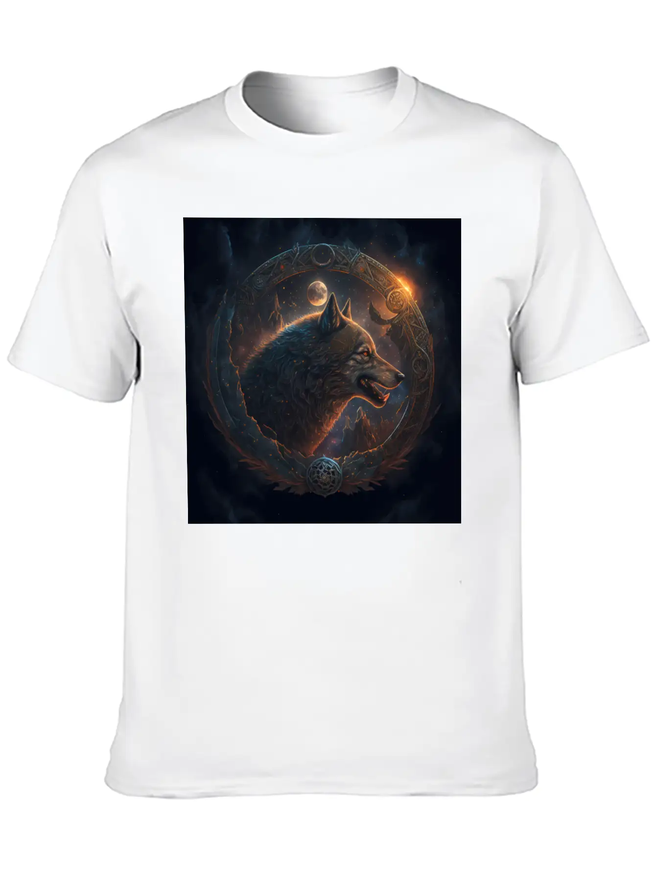 Space Wolf With Ornaments Essential Cotton Tee For Daily Outfits – Unisex Style
