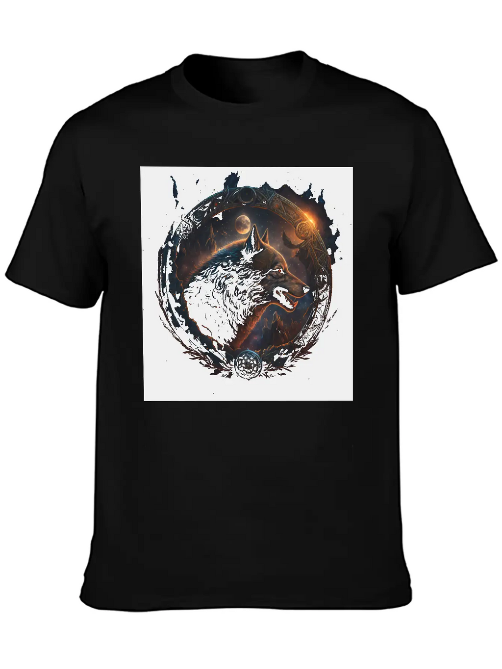 Space Wolf With Ornaments Essential Cotton Tee For Daily Outfits – Unisex Style
