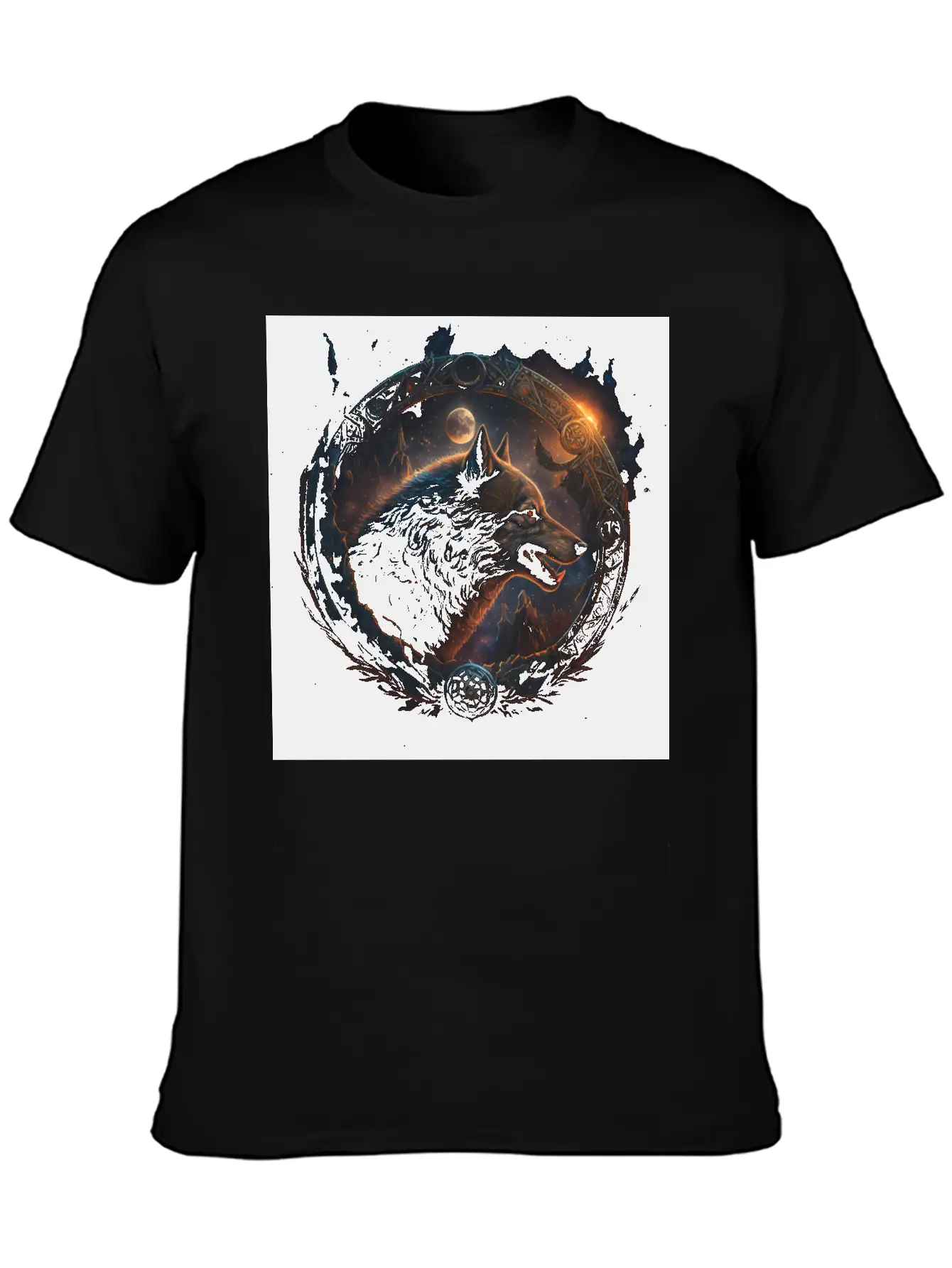 Space Wolf With Ornaments Essential Cotton Tee For Daily Outfits – Unisex Style