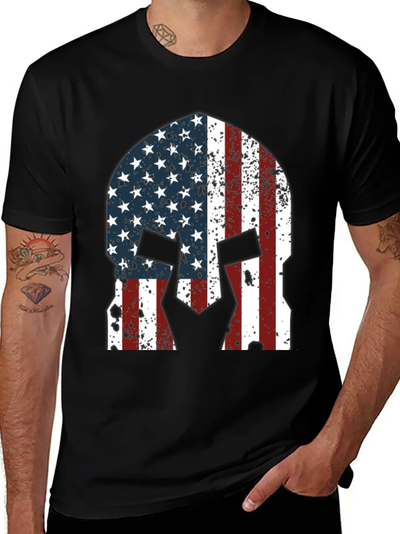 Spartan Helmet American Flag Stylish Everyday T-Shirt – Unisex Basic Cotton Tee