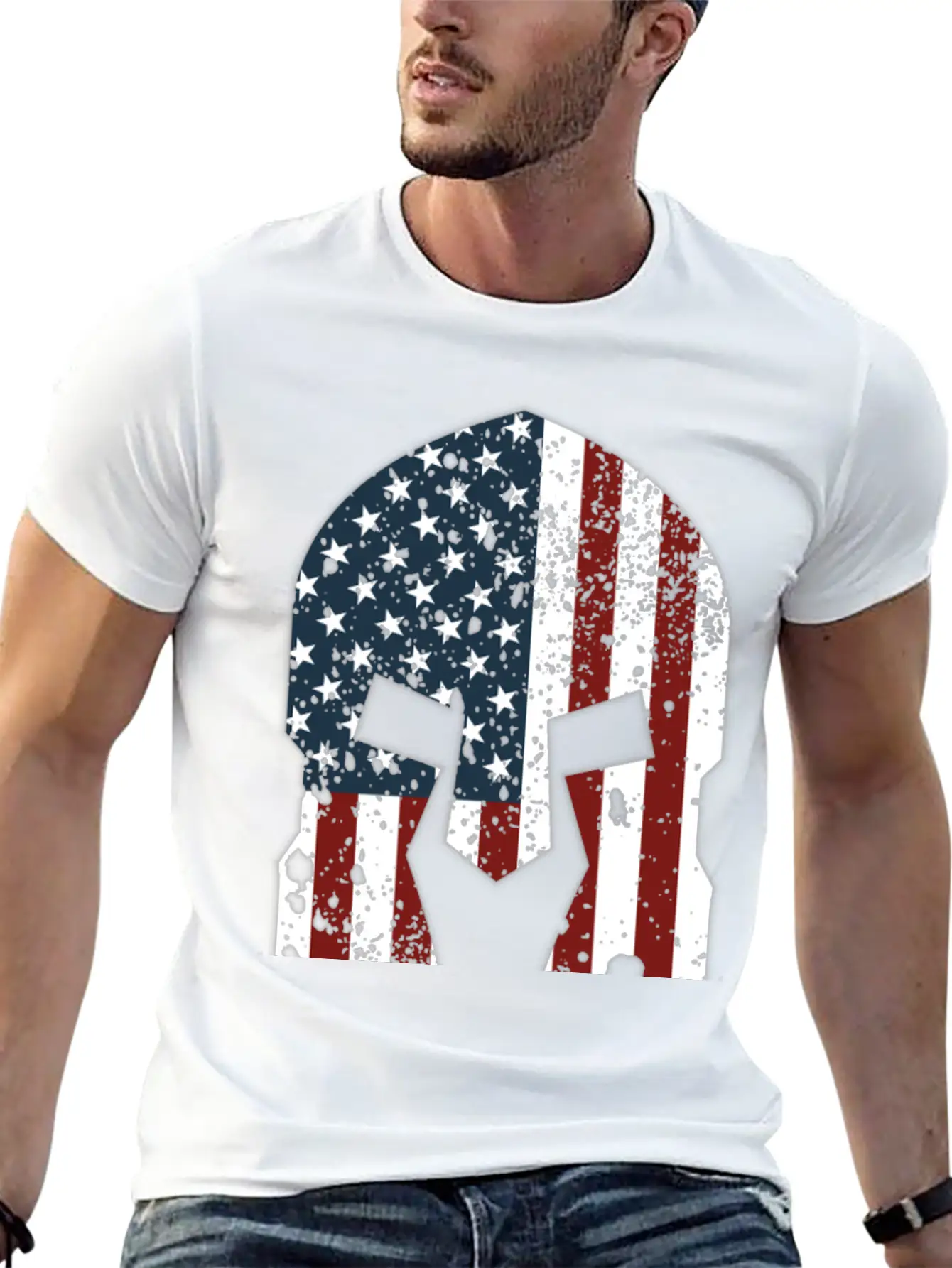 Spartan Helmet American Flag Stylish Everyday T-Shirt – Unisex Basic Cotton Tee