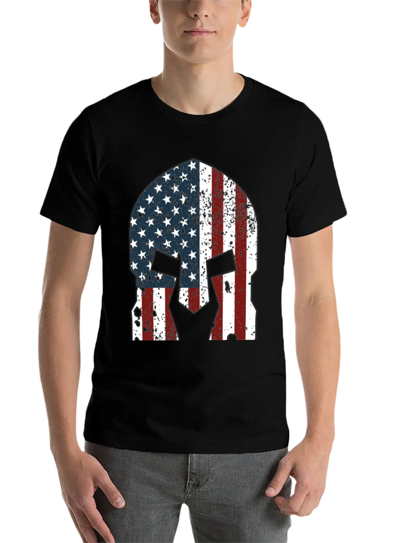 Spartan Helmet American Flag Stylish Everyday T-Shirt – Unisex Basic Cotton Tee