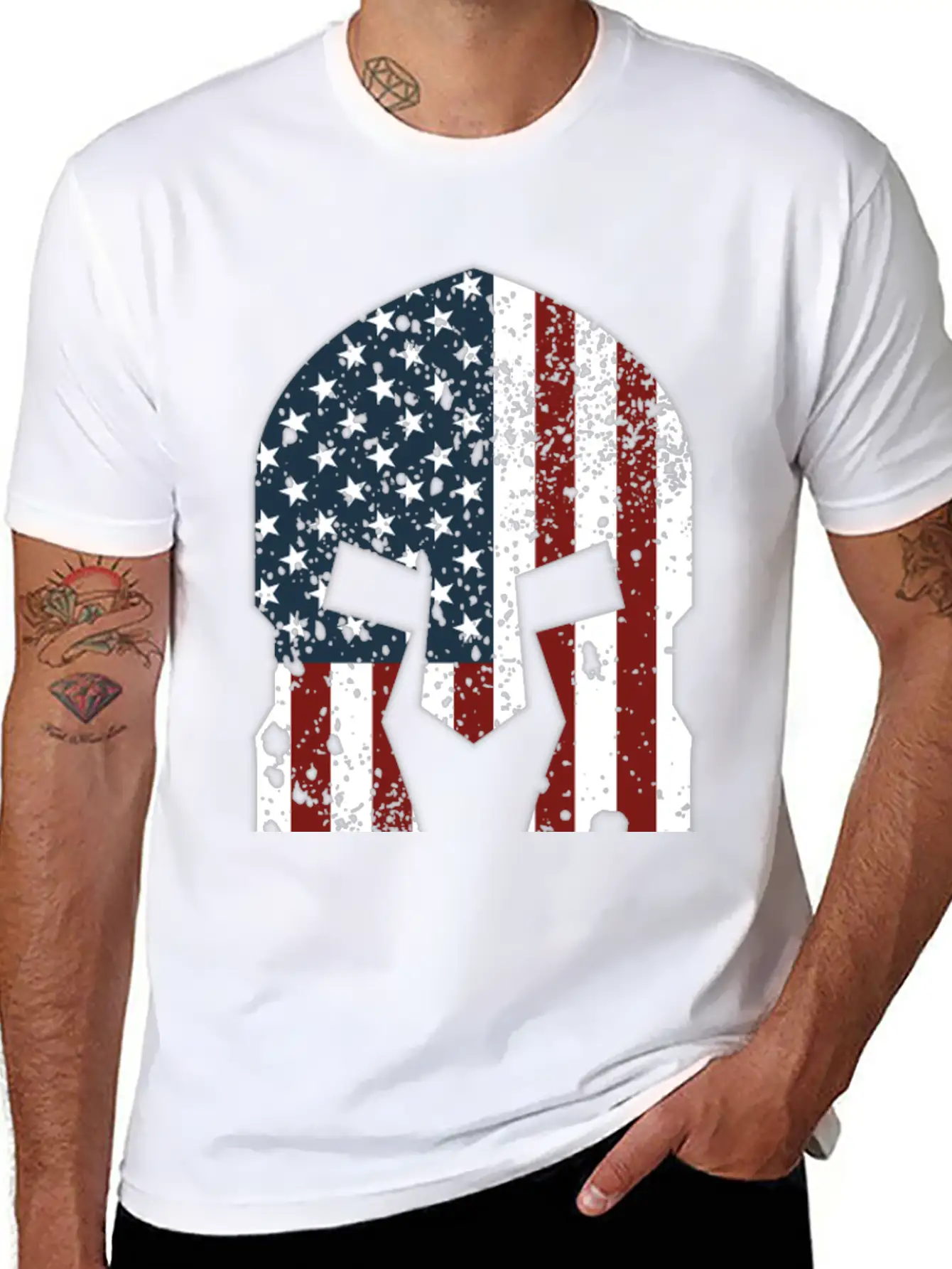 Spartan Helmet American Flag Stylish Everyday T-Shirt – Unisex Basic Cotton Tee