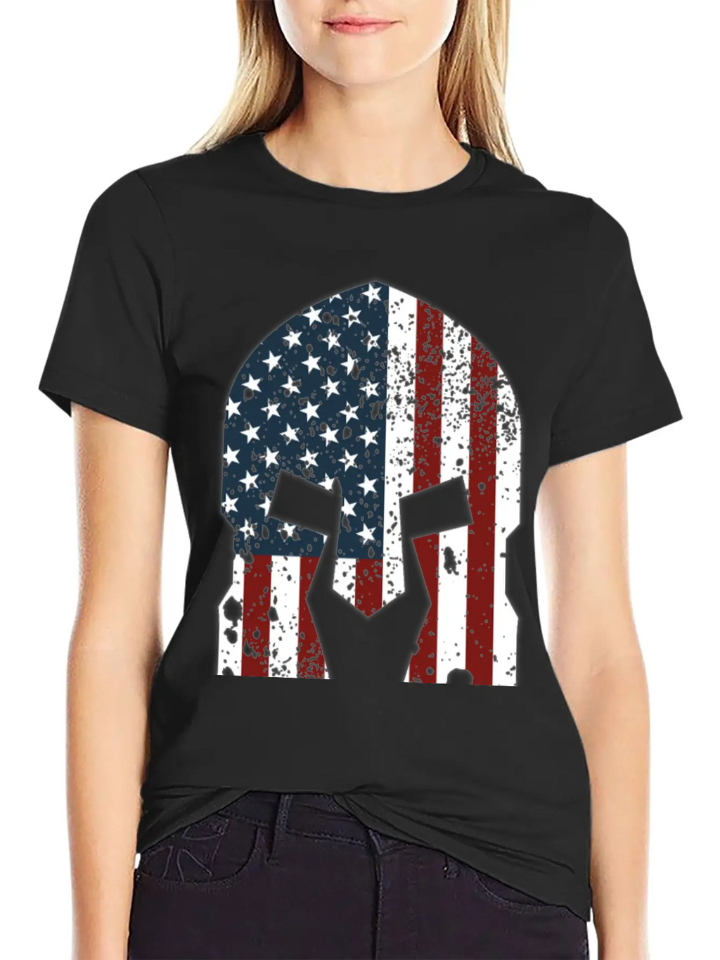 Spartan Helmet American Flag Stylish Everyday T-Shirt – Unisex Basic Cotton Tee