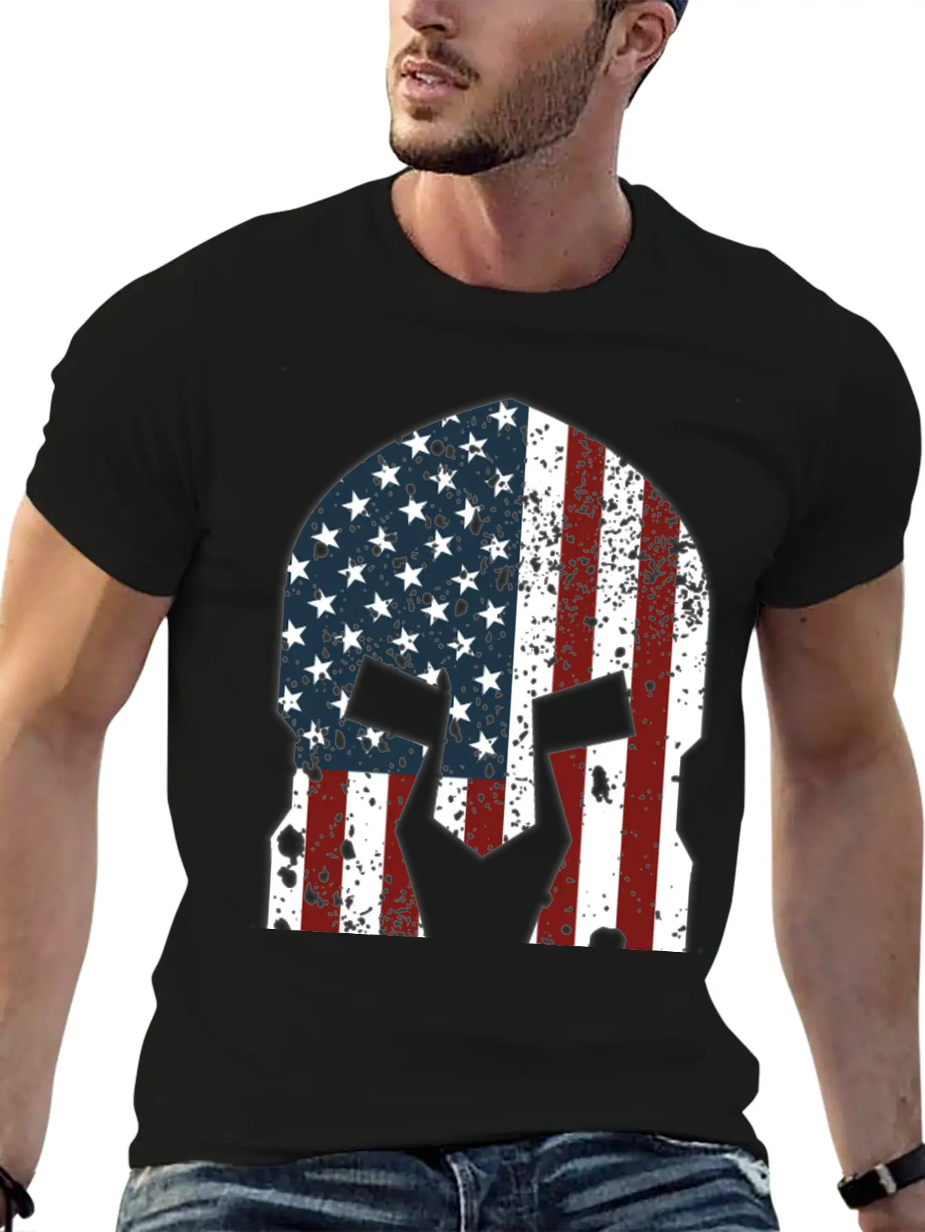Spartan Helmet American Flag Stylish Everyday T-Shirt – Unisex Basic Cotton Tee