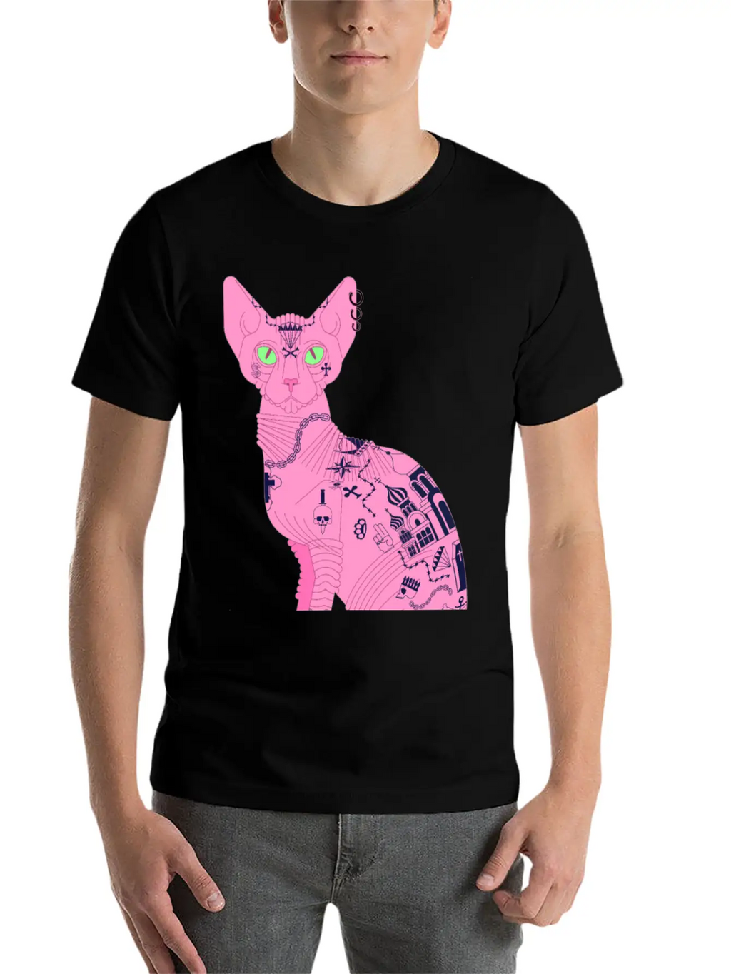 Sphynx Hairless Cat Tattoo Cool Pet Flesh Art Unisex Casual T-Shirt – Clean Design For Daily Comfort