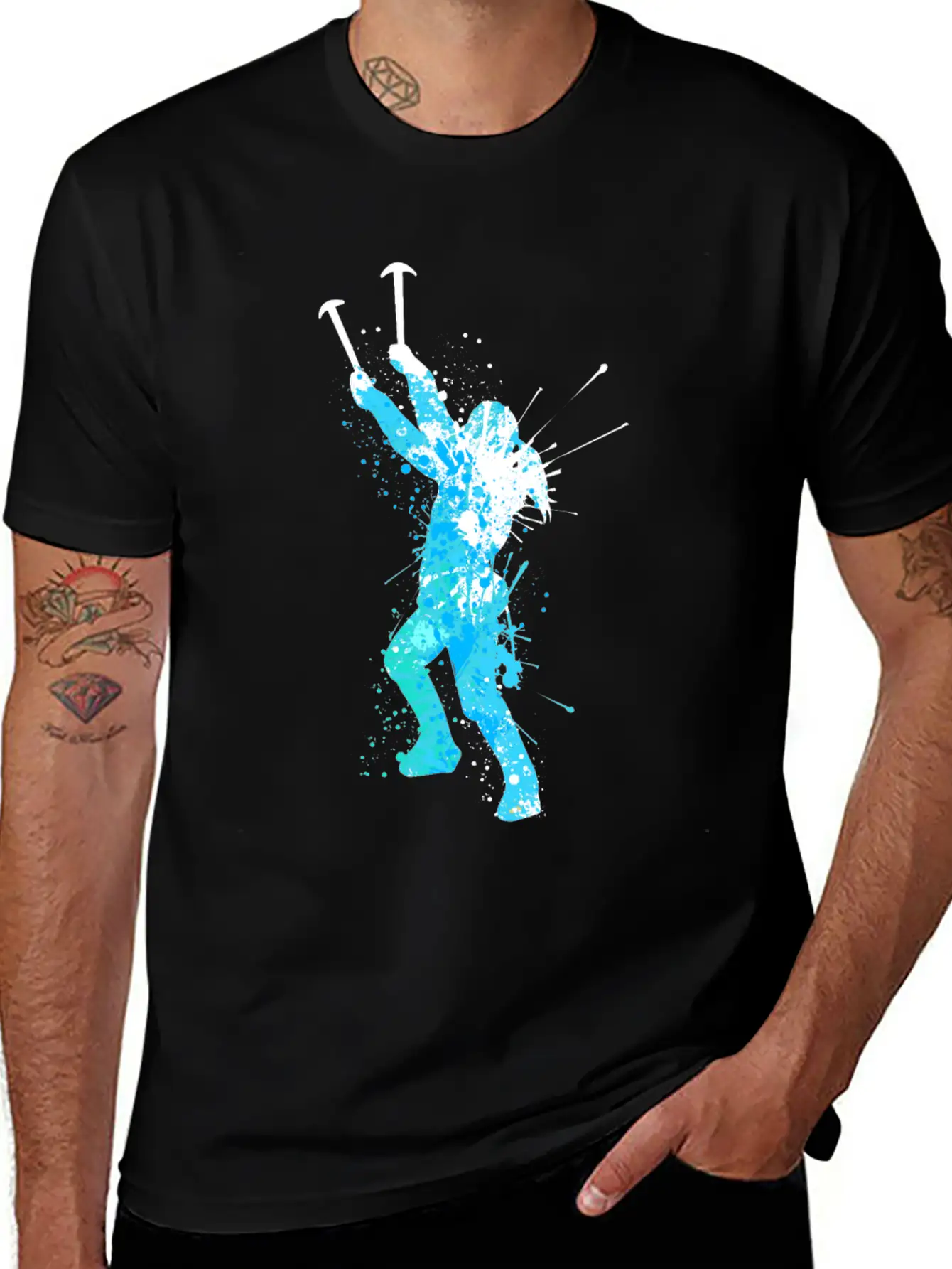 Splash Art Wintersport Ice Climbing Unisex Short Sleeve Soft Cotton T-Shirt – Casual Everyday Wear