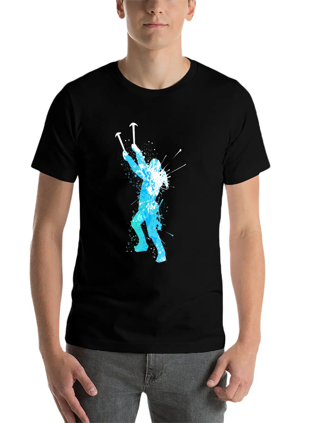 Splash Art Wintersport Ice Climbing Unisex Short Sleeve Soft Cotton T-Shirt – Casual Everyday Wear