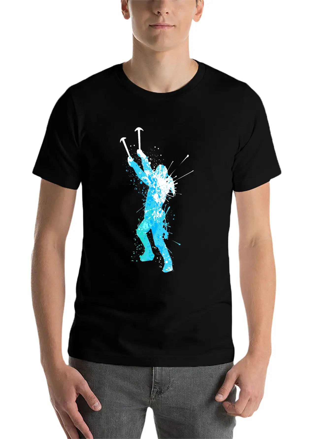 Splash Art Wintersport Ice Climbing Unisex Short Sleeve Soft Cotton T-Shirt – Casual Everyday Wear