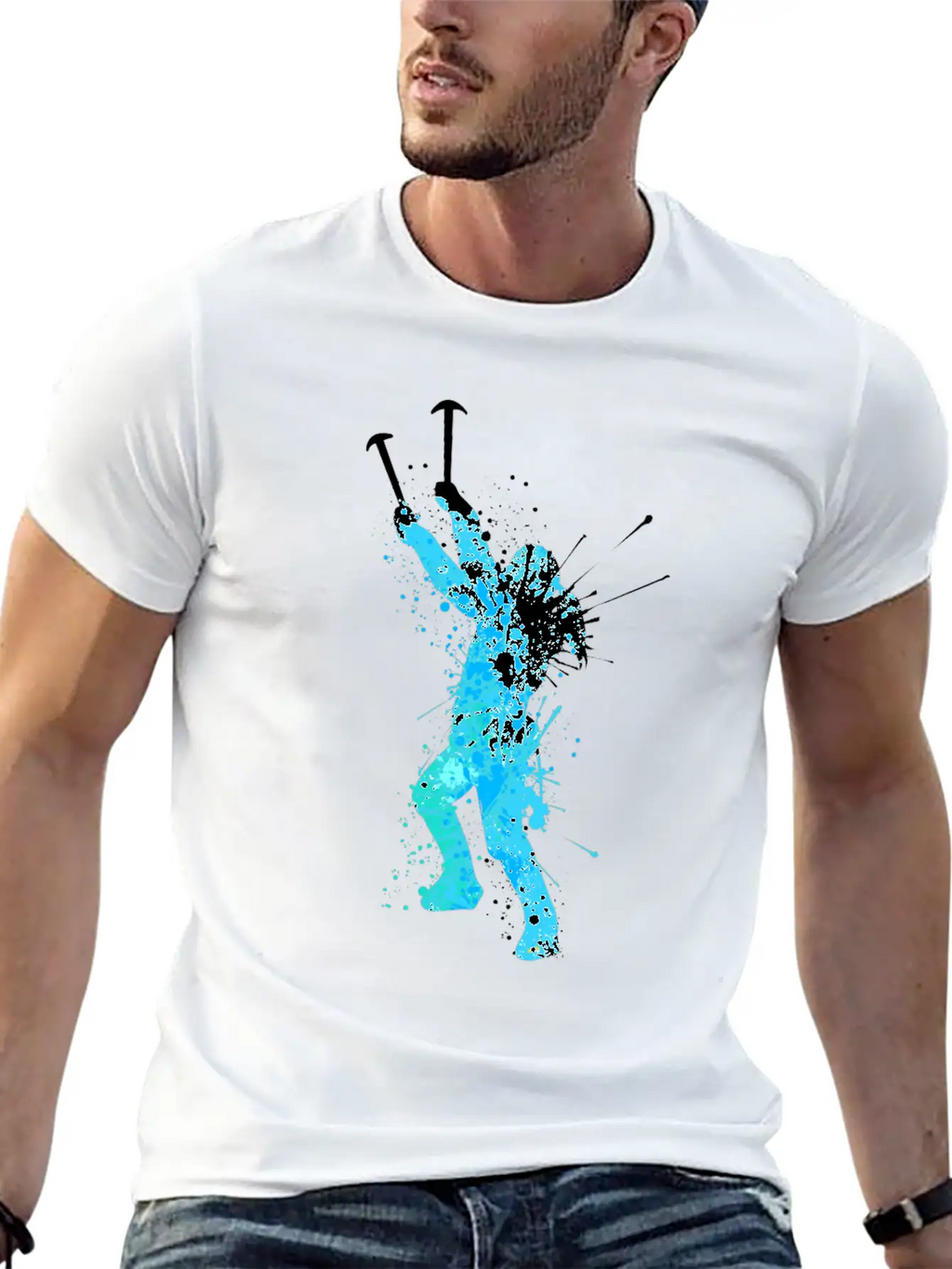 Splash Art Wintersport Ice Climbing Unisex Short Sleeve Soft Cotton T-Shirt – Casual Everyday Wear