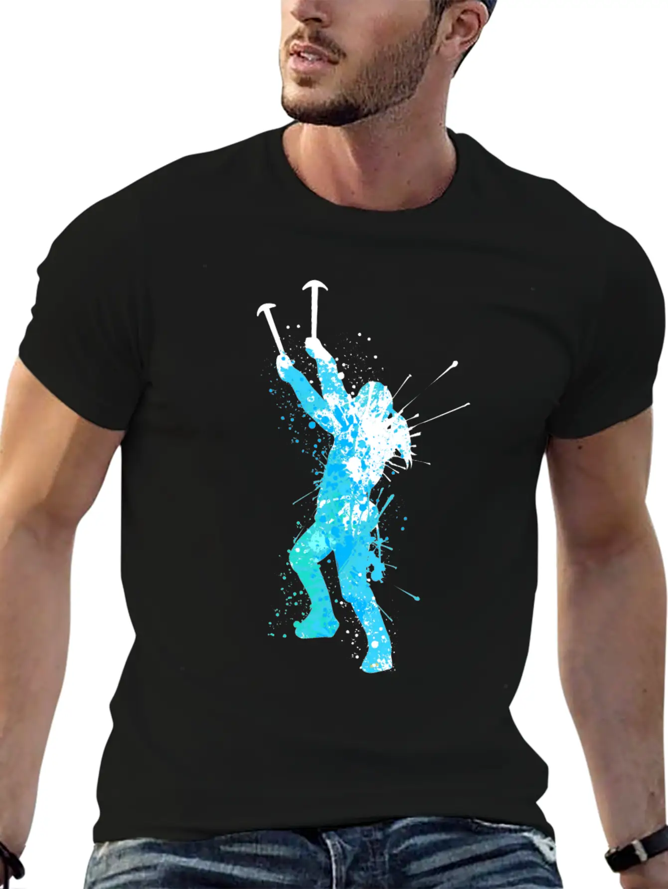 Splash Art Wintersport Ice Climbing Unisex Short Sleeve Soft Cotton T-Shirt – Casual Everyday Wear