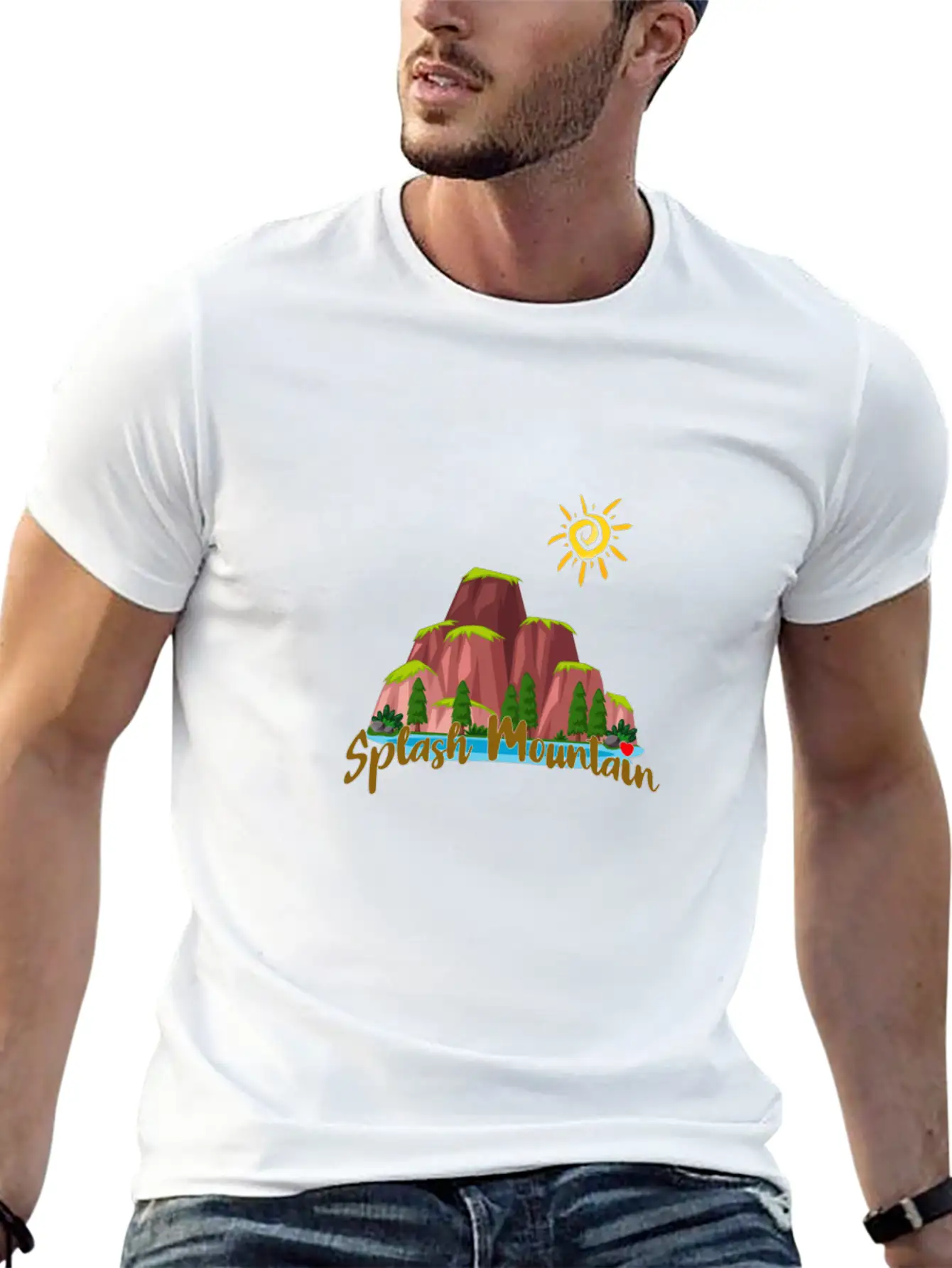 Splash Mountain - Happy Picnic Unisex Short Sleeve Soft Cotton T-Shirt – Casual Everyday Wear