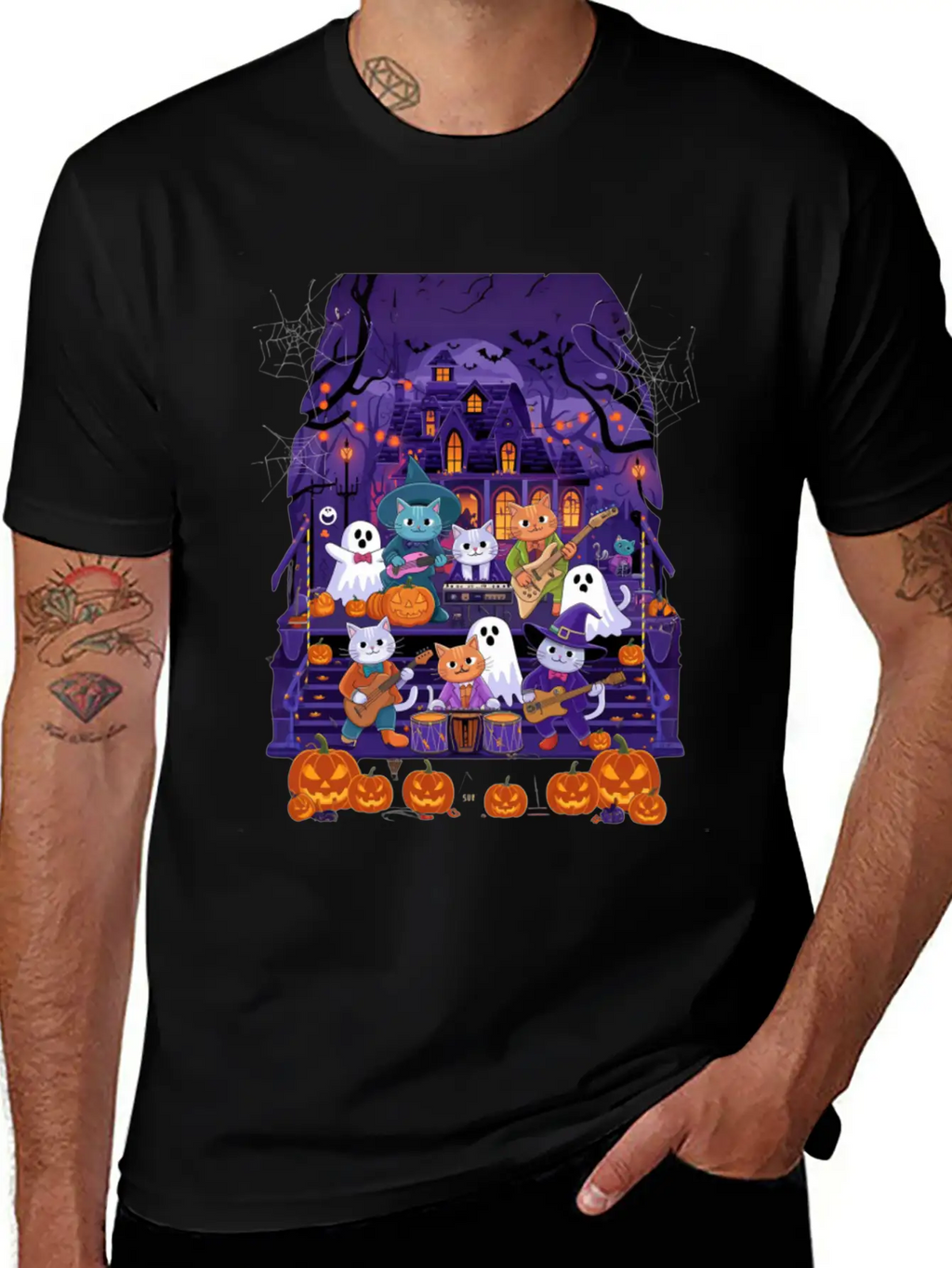 Spooky Cat Concert Stylish Everyday T-Shirt – Unisex Basic Cotton Tee