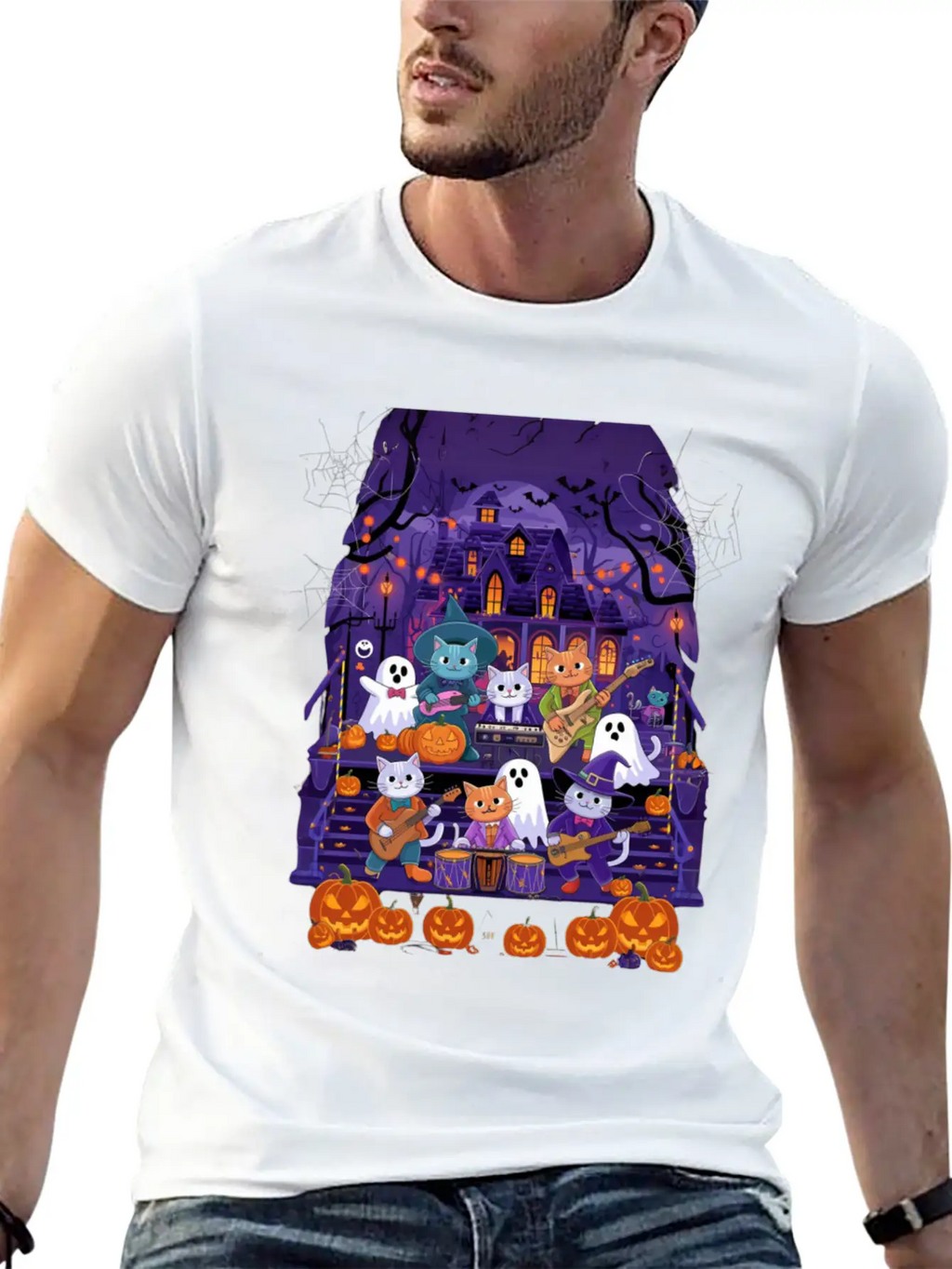 Spooky Cat Concert Stylish Everyday T-Shirt – Unisex Basic Cotton Tee