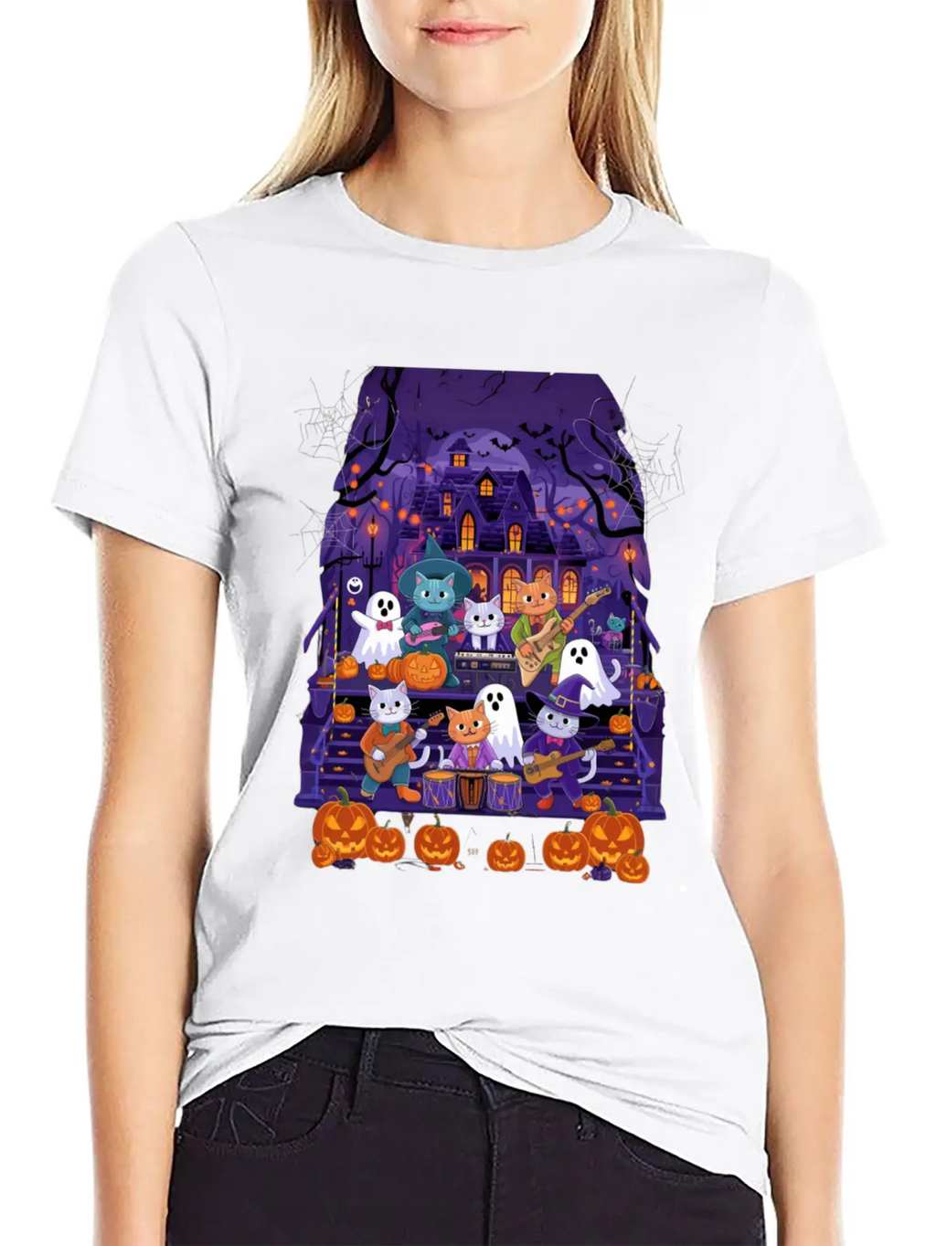 Spooky Cat Concert Stylish Everyday T-Shirt – Unisex Basic Cotton Tee
