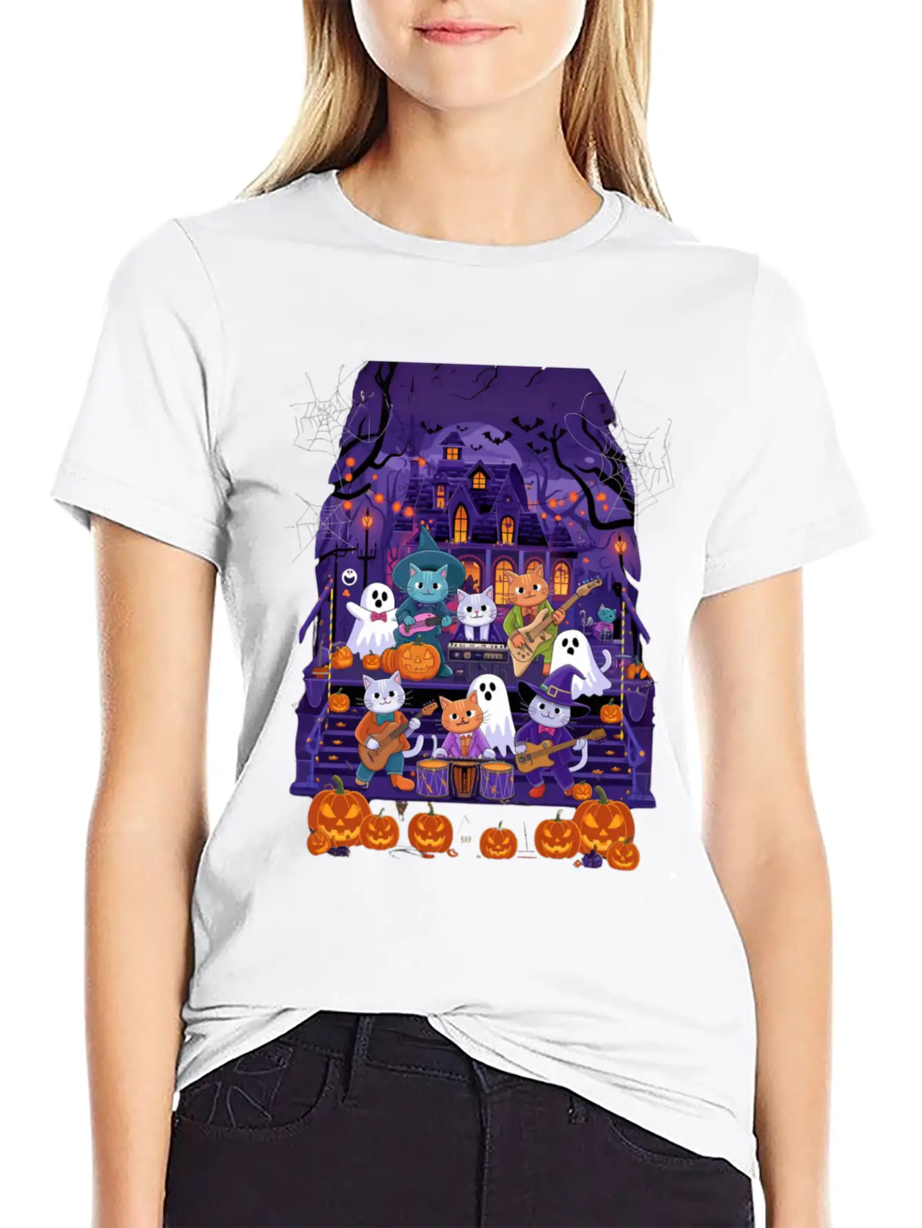Spooky Cat Concert Stylish Everyday T-Shirt – Unisex Basic Cotton Tee