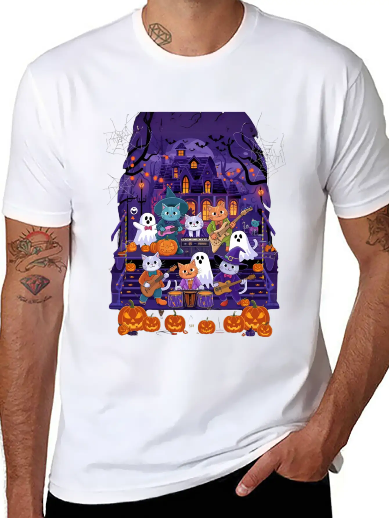 Spooky Cat Concert Stylish Everyday T-Shirt – Unisex Basic Cotton Tee