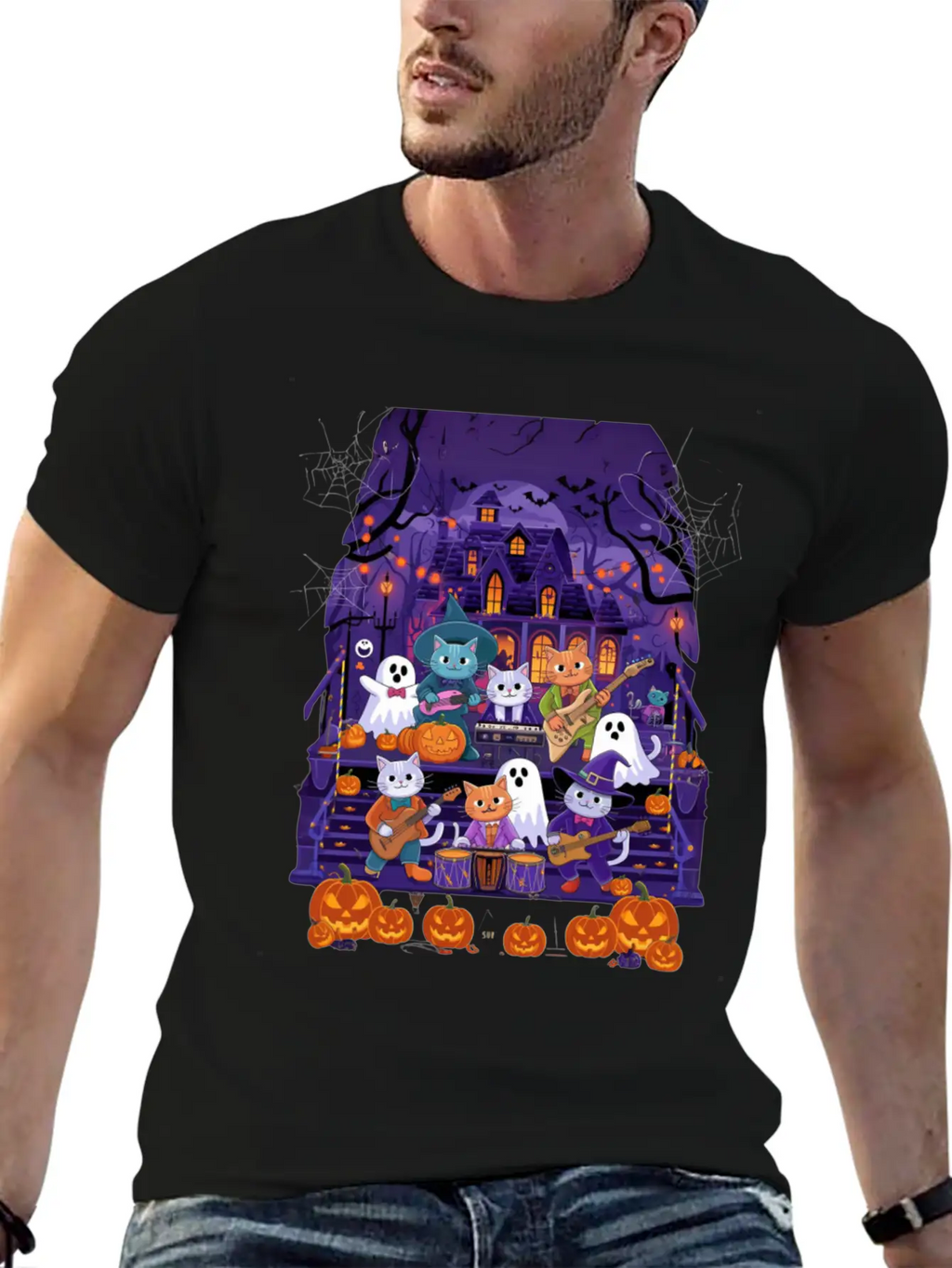 Spooky Cat Concert Stylish Everyday T-Shirt – Unisex Basic Cotton Tee