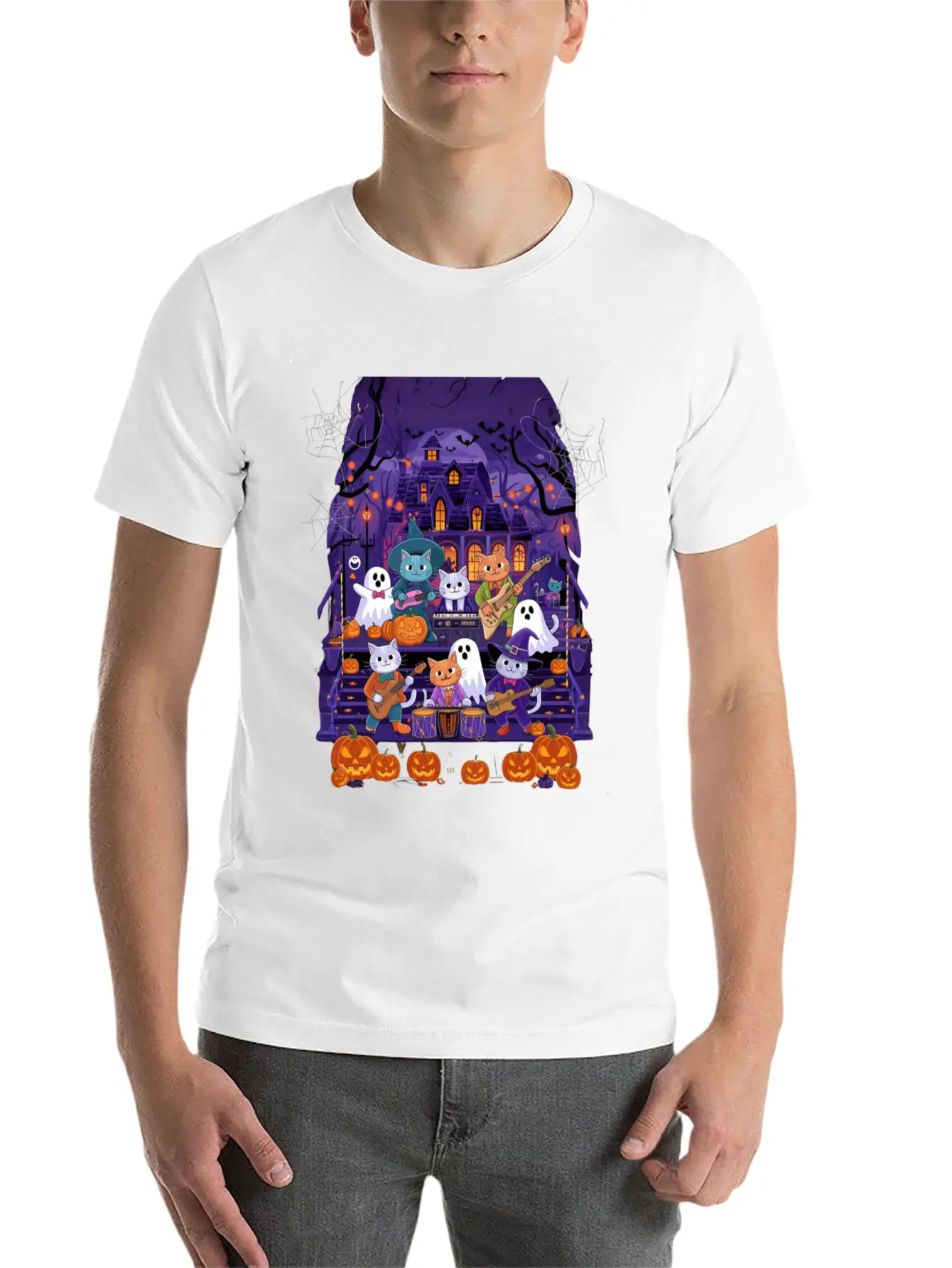 Spooky Cat Concert Stylish Everyday T-Shirt – Unisex Basic Cotton Tee