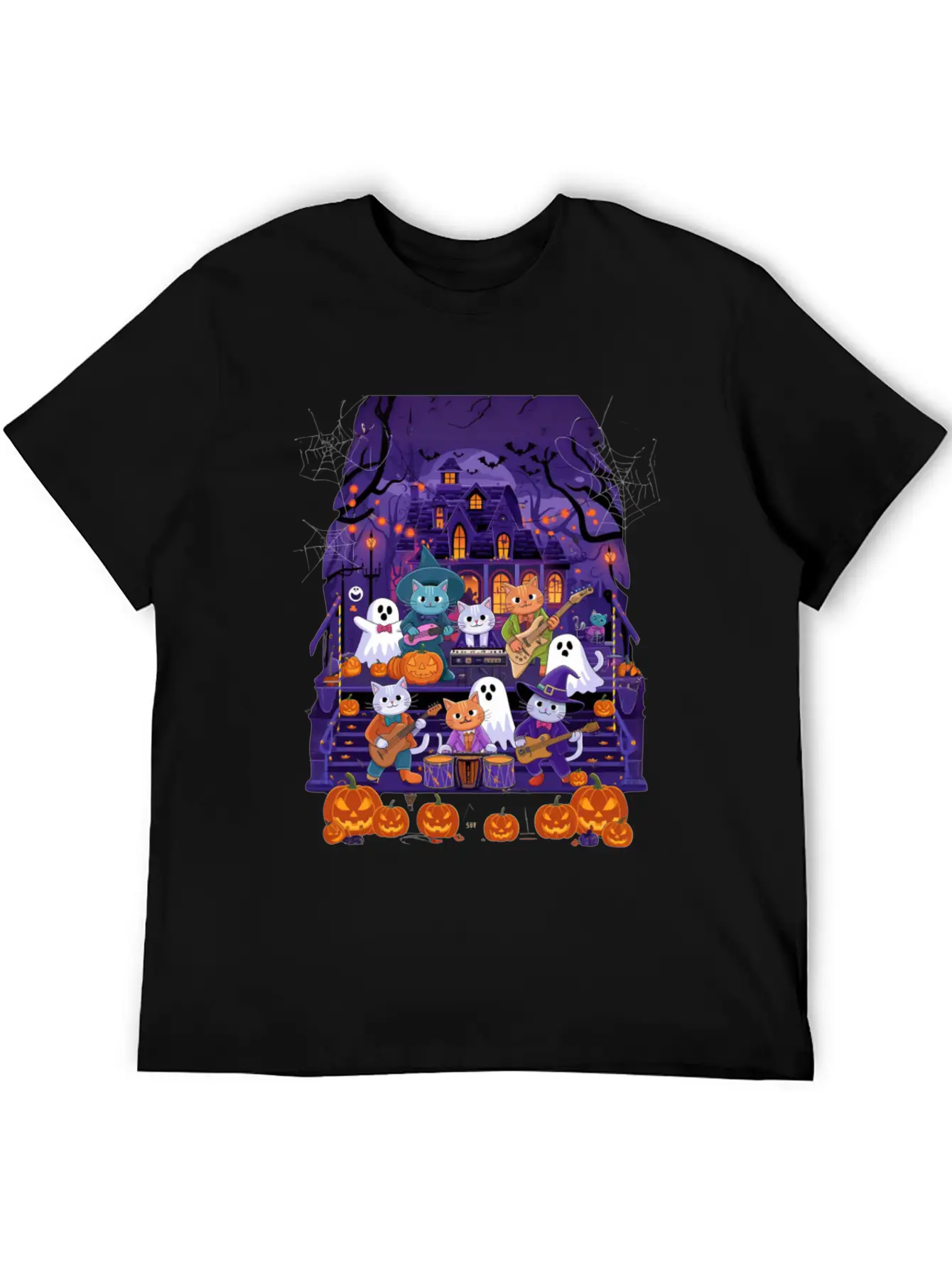 Spooky Cat Concert Stylish Everyday T-Shirt – Unisex Basic Cotton Tee
