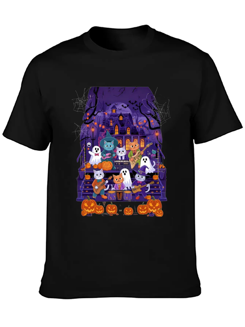 Spooky Cat Concert Stylish Everyday T-Shirt – Unisex Basic Cotton Tee