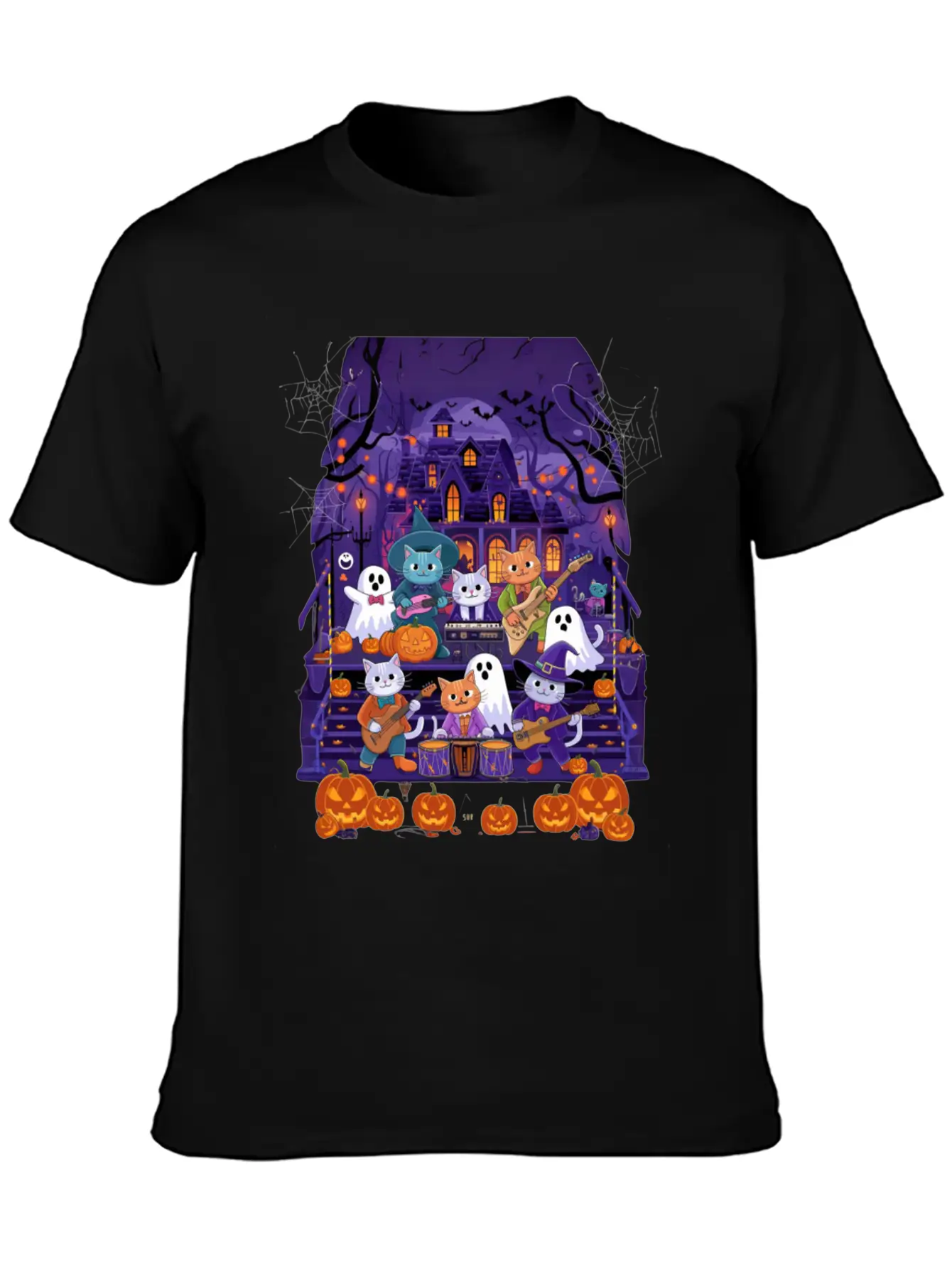 Spooky Cat Concert Stylish Everyday T-Shirt – Unisex Basic Cotton Tee