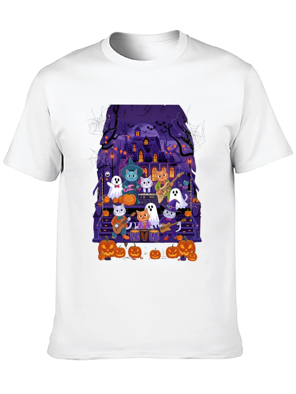 Spooky Cat Concert Stylish Everyday T-Shirt – Unisex Basic Cotton Tee