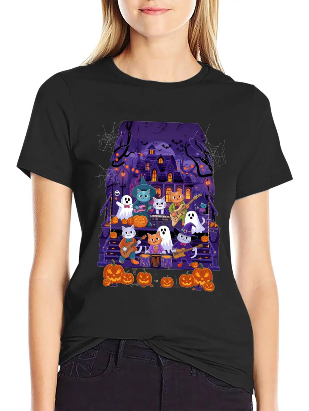 Spooky Cat Concert Stylish Everyday T-Shirt – Unisex Basic Cotton Tee