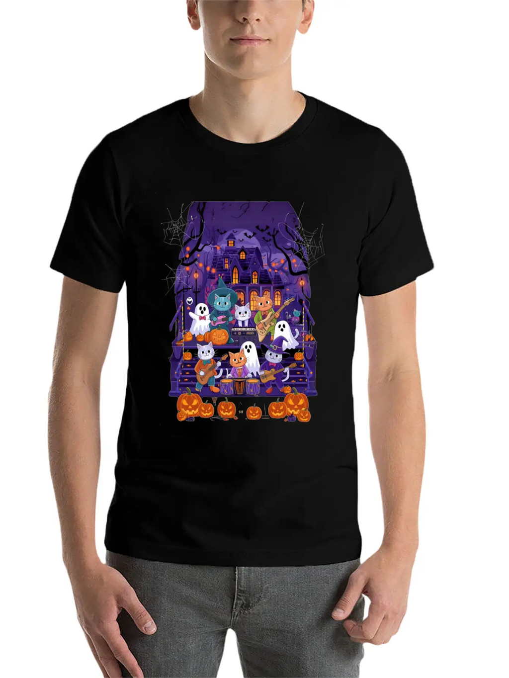 Spooky Cat Concert Stylish Everyday T-Shirt – Unisex Basic Cotton Tee